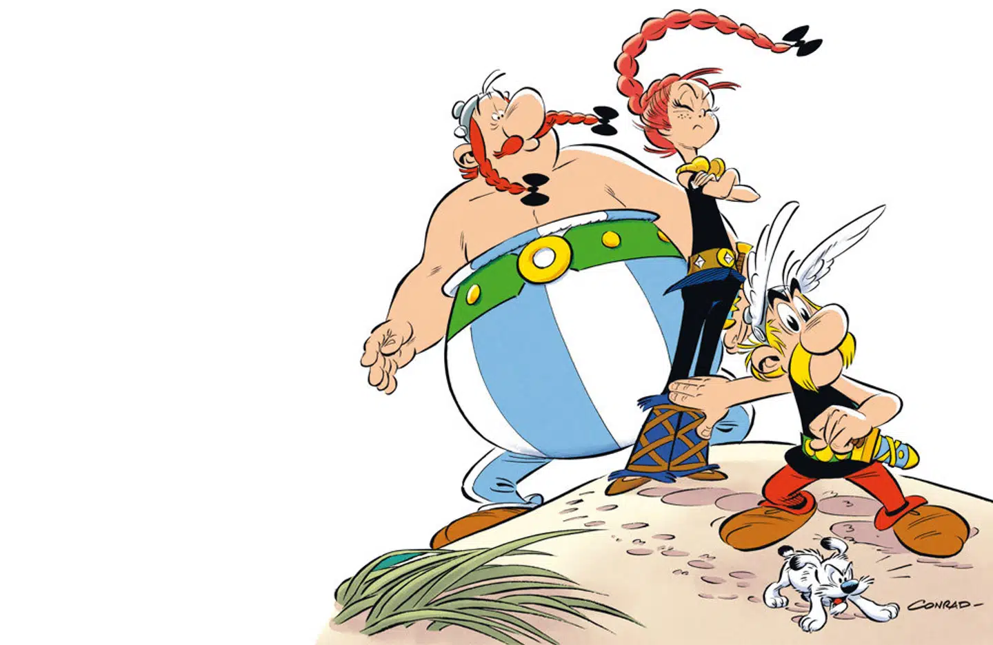Asterixskaberne vil gøre afbigt for seriens endimensionelle kvindekarakterer, men Adrenaline er ikke interessant nok til at bære det nye album. Illustration: Cobolt