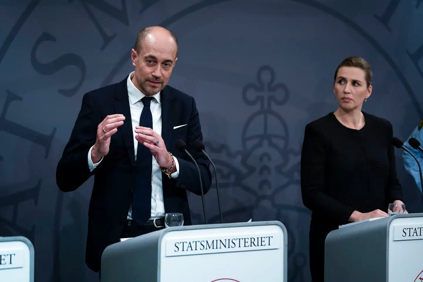 Sundhedsminister Magnus Heunicke og statsminister Mette Frederiksen til et af de utallige pressemøder om coronaepidemien. Foto: Martin Sylvest / Ritzau Scanpix