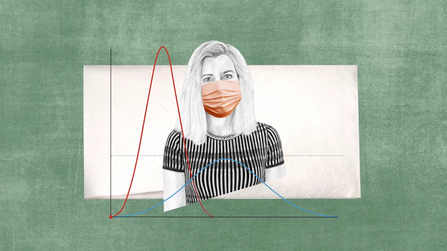 Anna Libak skriver karantænedagbog fra sygelejet. Tegning: Sine Jensen. Collage: Mie Brinkmann