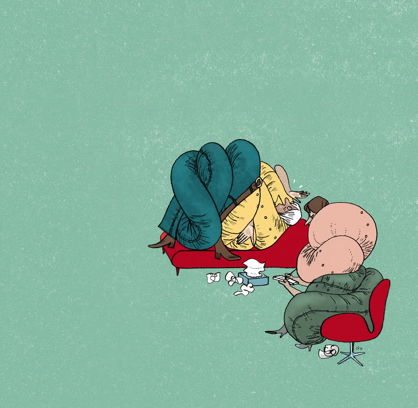 I dag er det almindeligt at gå til psykolog, men de professionelle mener, at vi skal blive bedre til at acceptere, at livet engang imellem er svært. Illustration: Gitte Skov