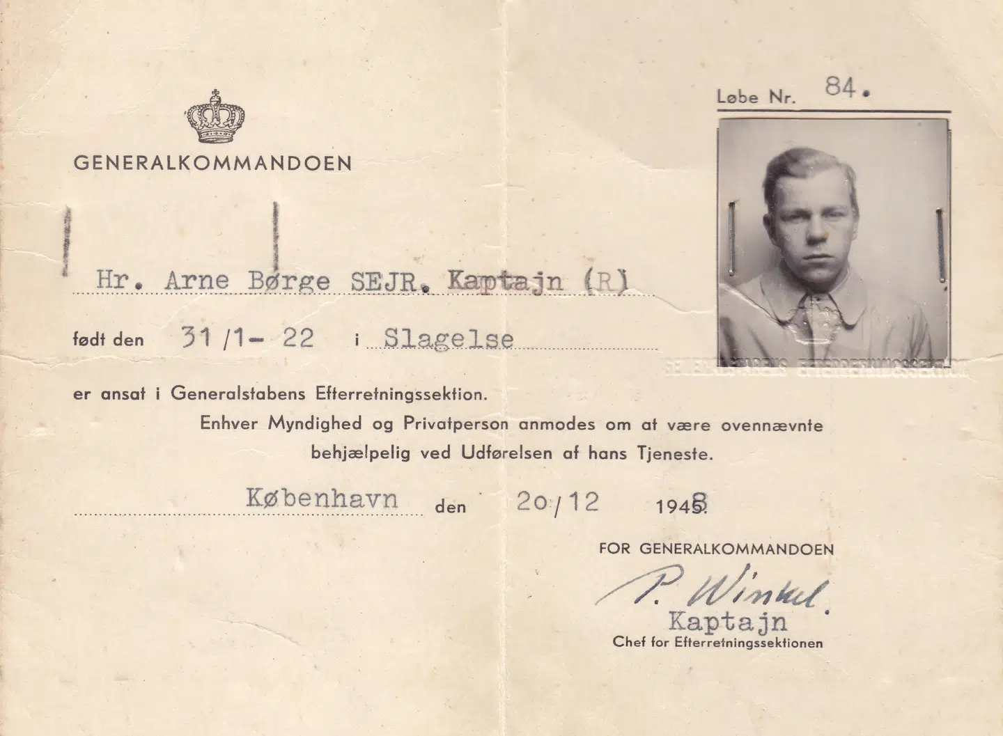 Arne Sejr tog kontakt til og fik Kjeld Olesen med i Firmaets antikommunistiske arbejde. Privat scan