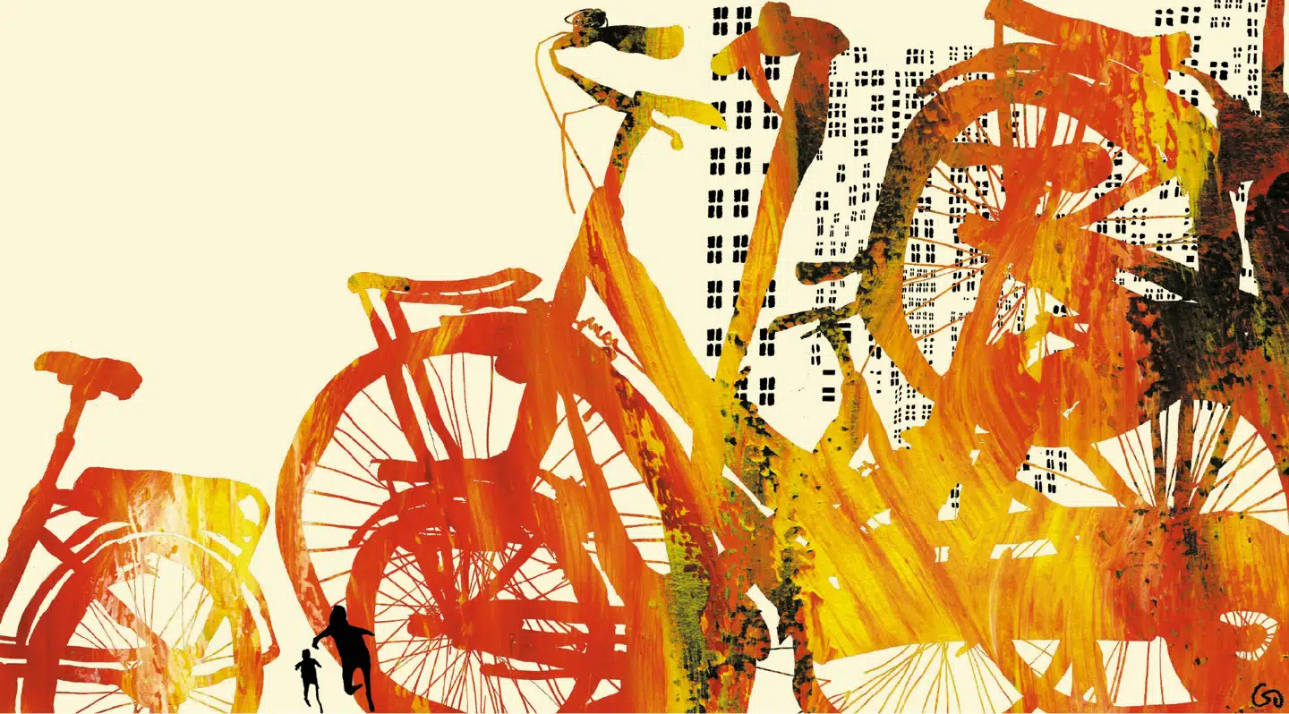 Slagsmål, smædekampagner, dummebøder og organiseret hærværk. Fronterne trækkes op i verdens bedste cykelby, hvor østeuropæiske løsarbejdere og en lobbyvirksomhed med politikere på lønningslisten spiller en særlig rolle. Illustration: Gitte Skov