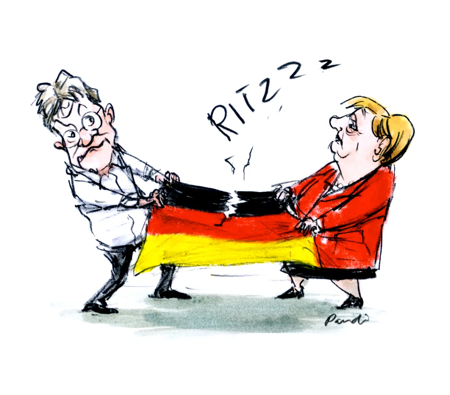 En deeskalering af konflikten kan på den lange bane kun opnås, hvis de etablerede partier udvikler troværdige bud på et nyt tysk »vi«. Illustration: Charlotte Pardi