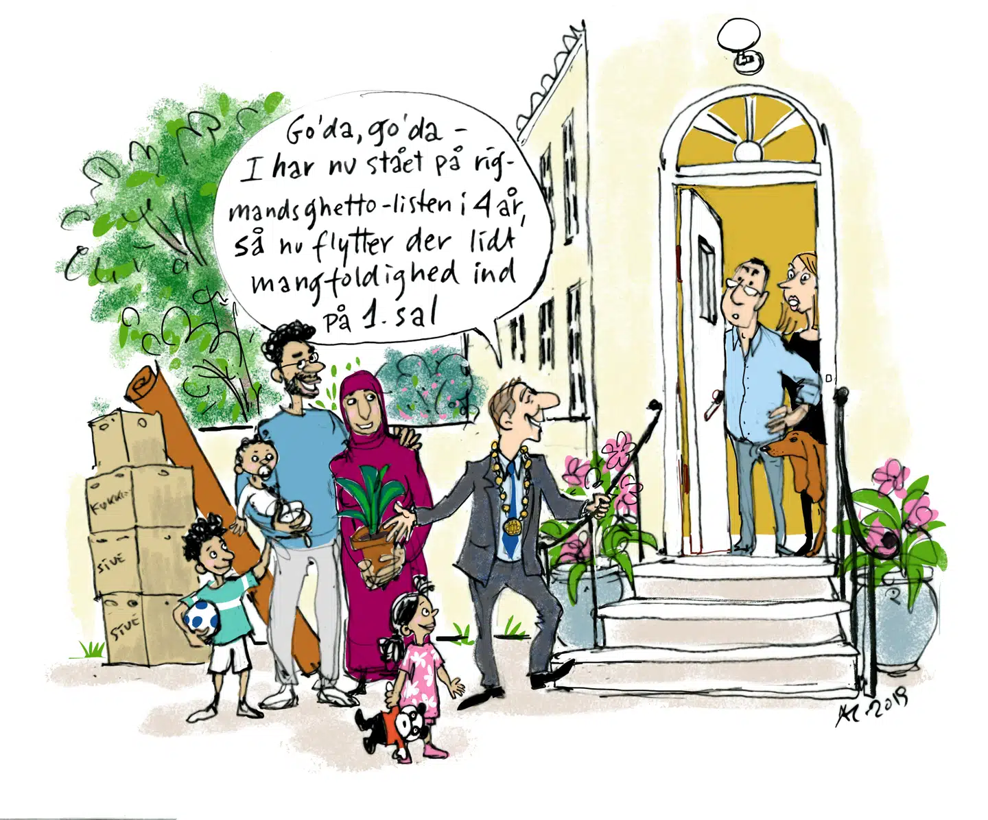 Erkendelsen af, at problemet er strukturelt, gør en afgørende forskel. For det er åbenlyst, at man ikke gør folk, der er udfordret socialt og økonomisk, en tjeneste ved at rive deres hjem ned og flytte dem hen i et andet lavsocialt område. Illustration: Annette Carlsen