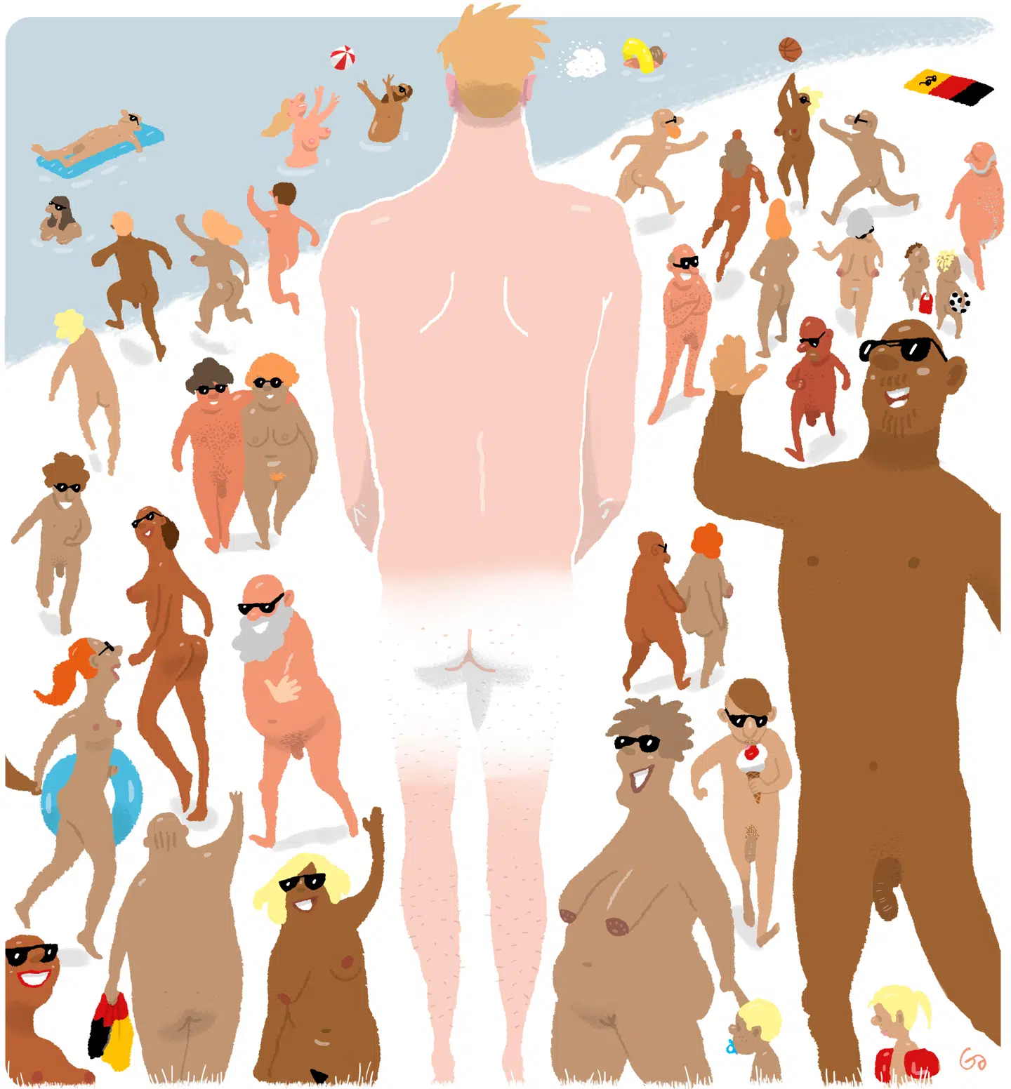 Freie Körper Kultur blev en folkesport og massebevægelse i DDR, »et stykke frihed midt i diktaturet«, som sociologer har beskrevet det. Illustration: Gitte Skov