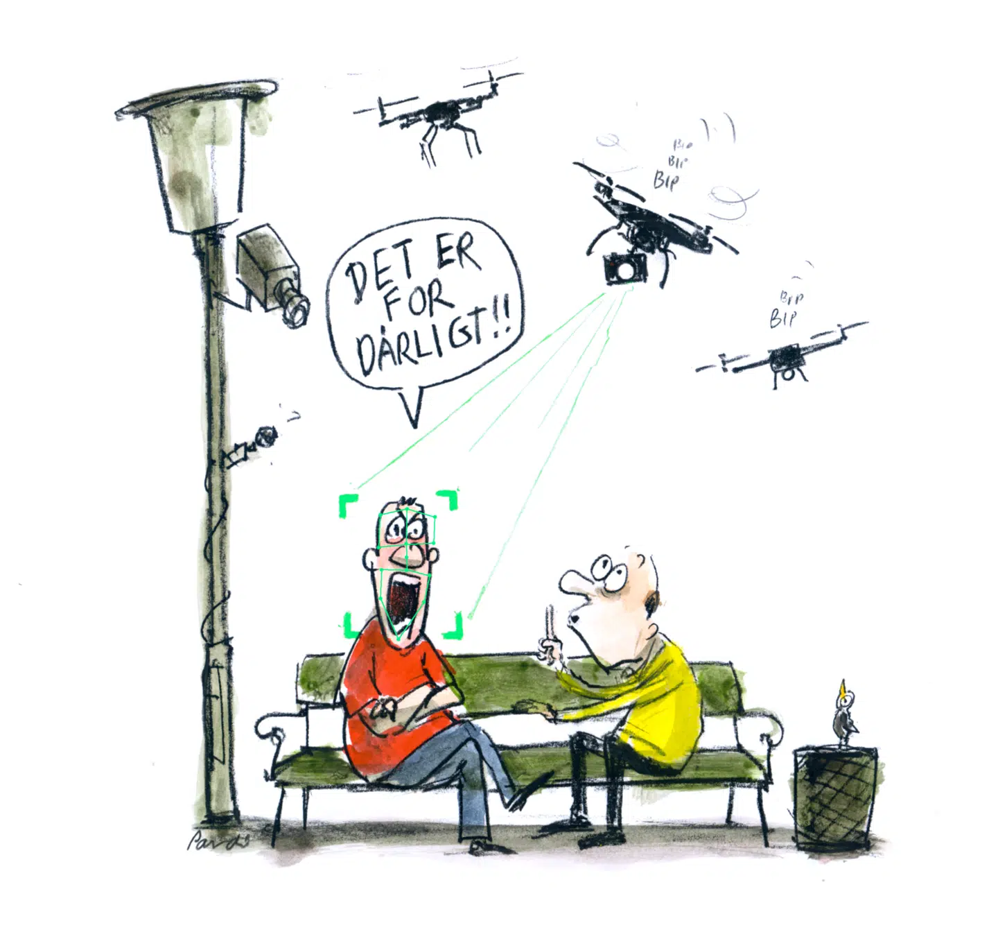 Den regering, som nu konstituerer sig, skal opfordres, og om nødvendigt presses, til at ryste datafeberen af sig, ikke tænke for eksponentielt og prioritere borgernes selvbestemmelse, demokratisk åbenhed og dataetik over hastighed. Illustration: Charlotte Pardi