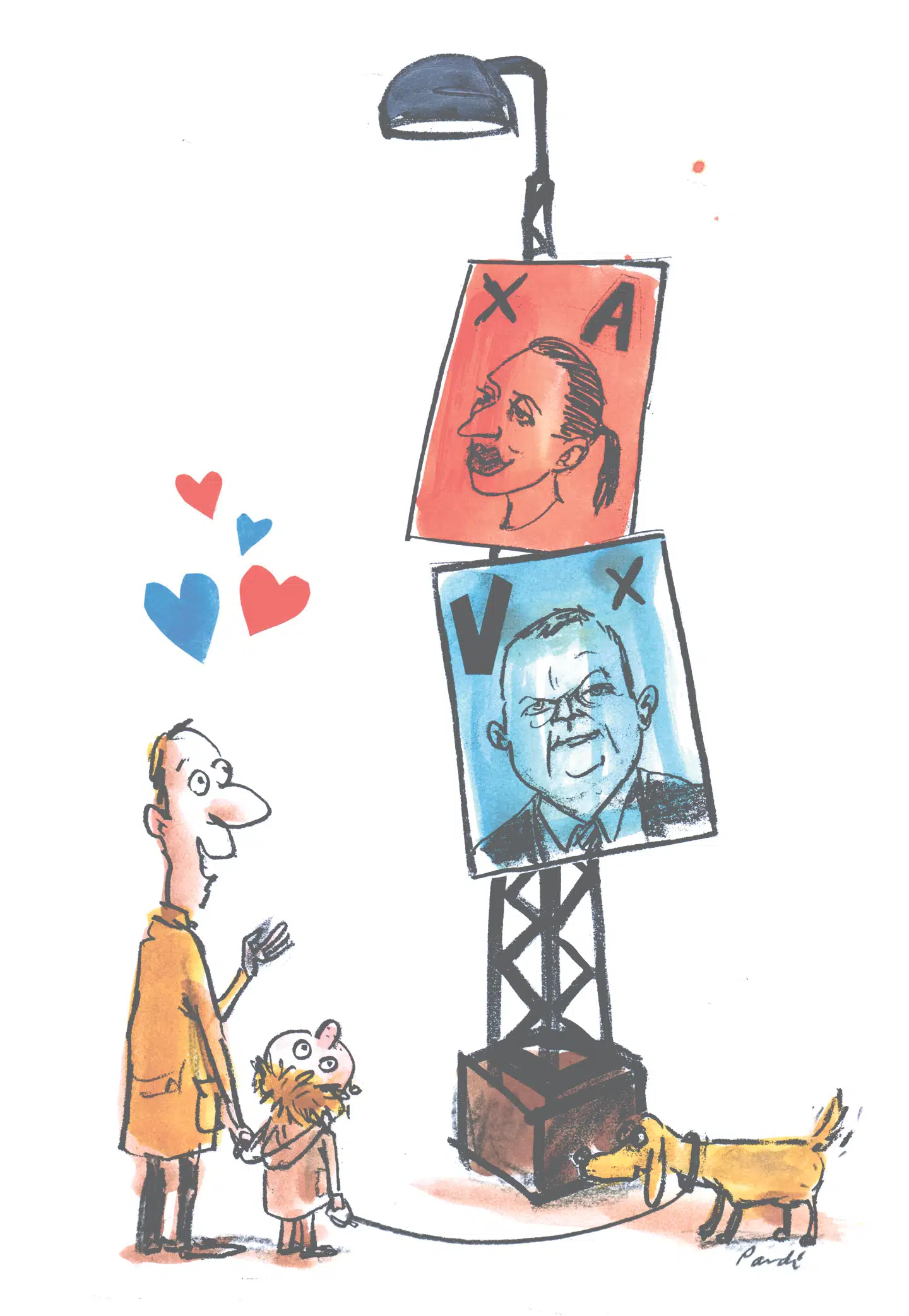 Min opfordring lyder, at vi bruger valget til at tale politikerne og demokratiet op frem for ned. At vi tager ansvar frem for afstand. Illustration: Charlotte Pardi