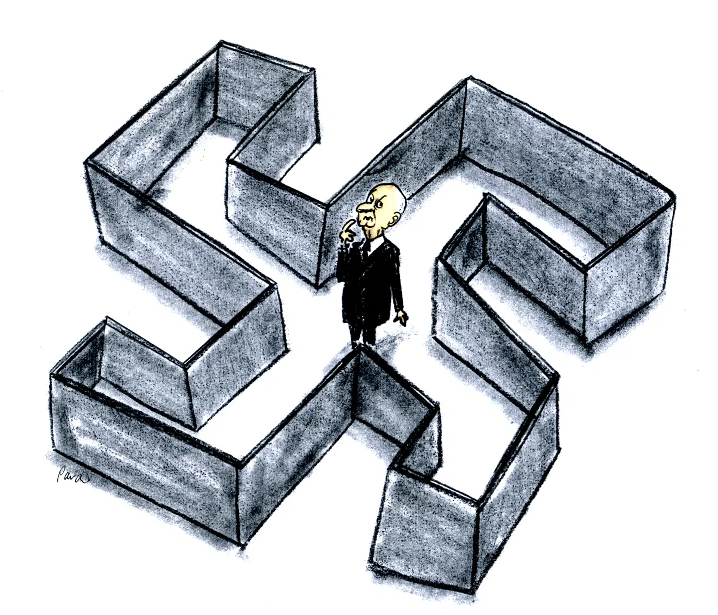 Samarbejdspolitikerne fremstilles ofte som måske velmenende opportunister, mens kun modstandsbevægelsen repræsenterede et moralsk alternativ. Illustration: Charlotte Pardi