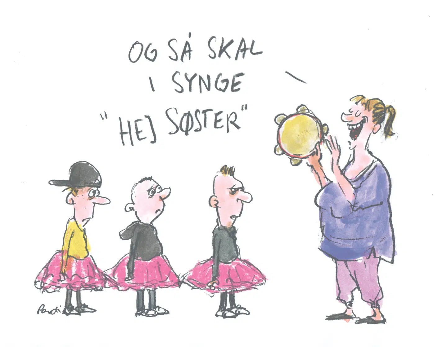 »At være en rigtig mand i traditionel forstand er ikke noget, der bliver målt på, om man har tingeltangel i vinduet på sin BMW, rager på tilfældige kvinder eller kan tracke sin ekskæreste på mobilen med hysterisk jalousi, men om man kan gøre det, der virker; sikre en stabil indtægt og skabe vedvarende tryghed og glæde for sig selv og sine omgivelser.« Illustration: Charlotte Pardi