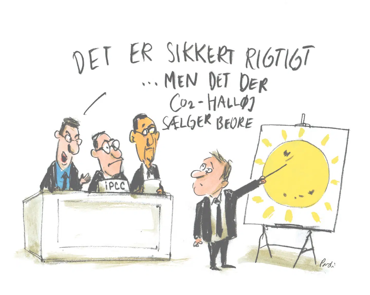 Hvis solen har stået for en del af temperaturstigningen i det 20. århundrede, betyder det, at drivhusgasserne må have haft en mindre andel af temperaturstigningen. ILLUSTRATION: CHARLOTTE PARDI