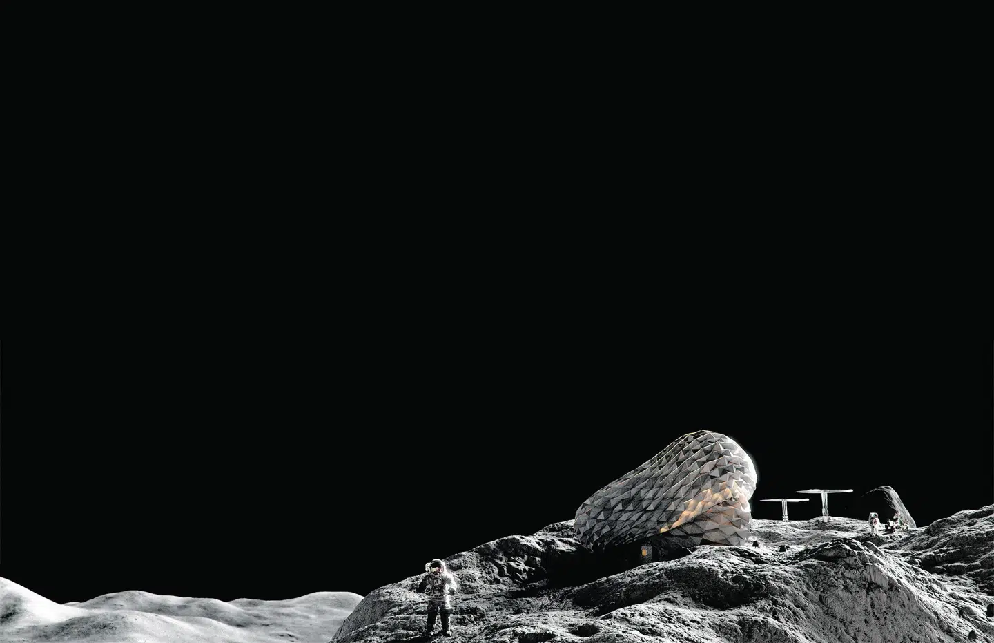 Arkitekterne Sebastian Aristotelis og Karl-Johan Sørensens prisvindende projekt, Månebasen Circadian Lunar Home. Den er indrettet, så baselivet følger døgnrytmen - på Jorden. FOTO: SAGA