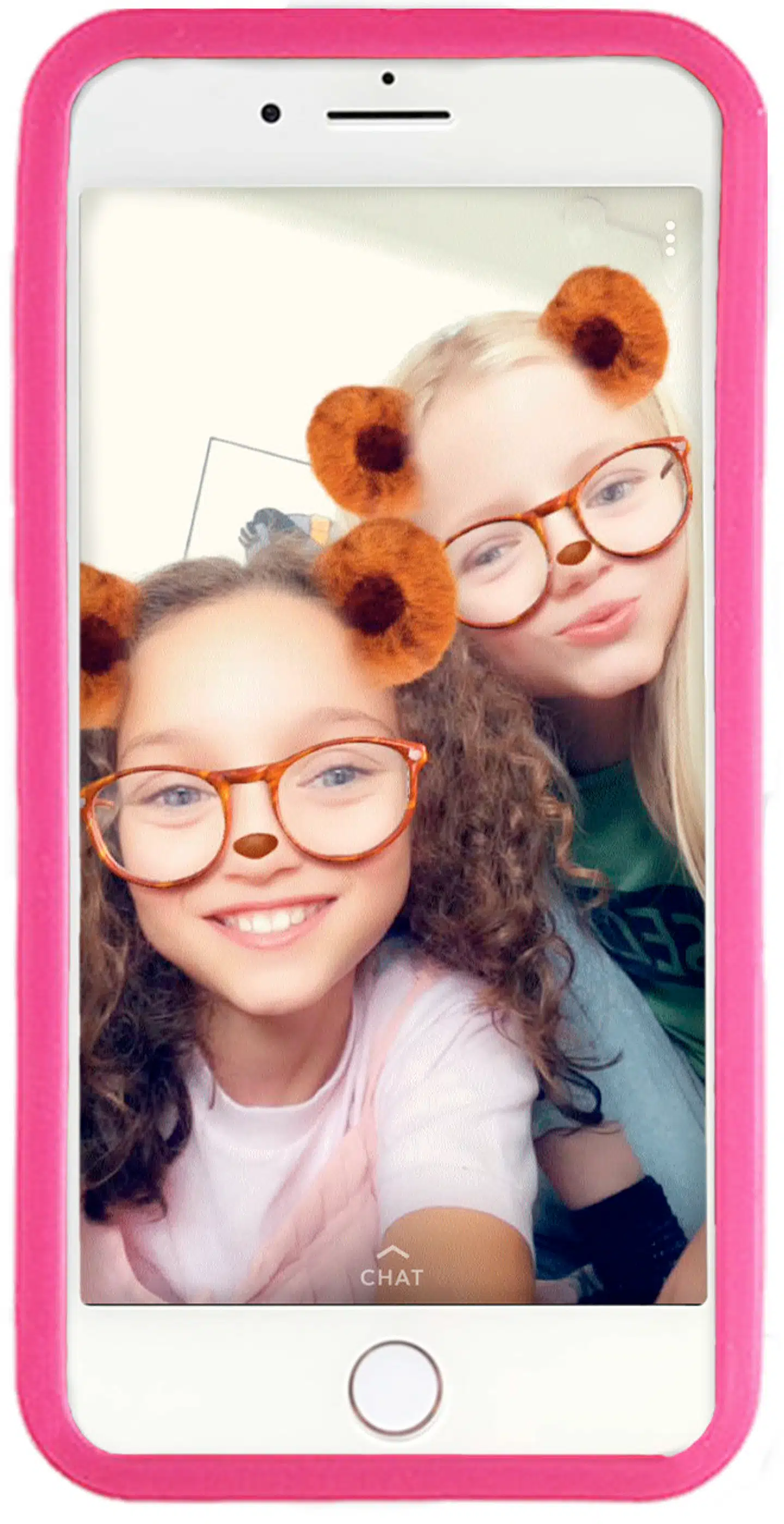 Trixie og Anne Sophie med bamseører og som bitmojis.