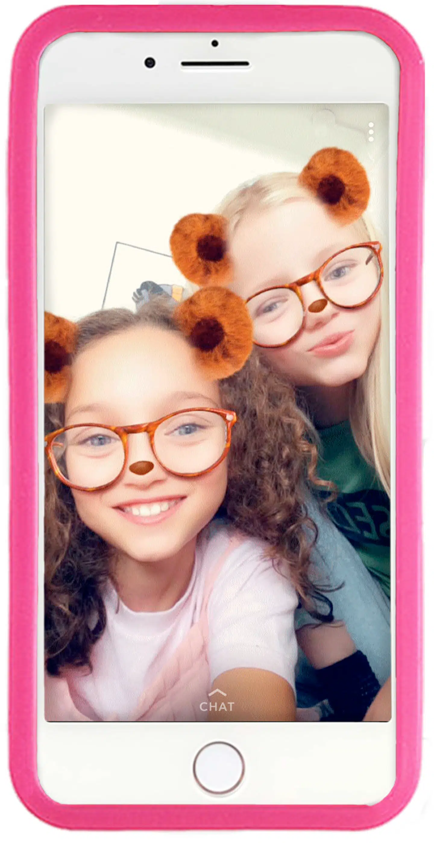 Trixie og Anne Sophie med bamseører og som bitmojis.