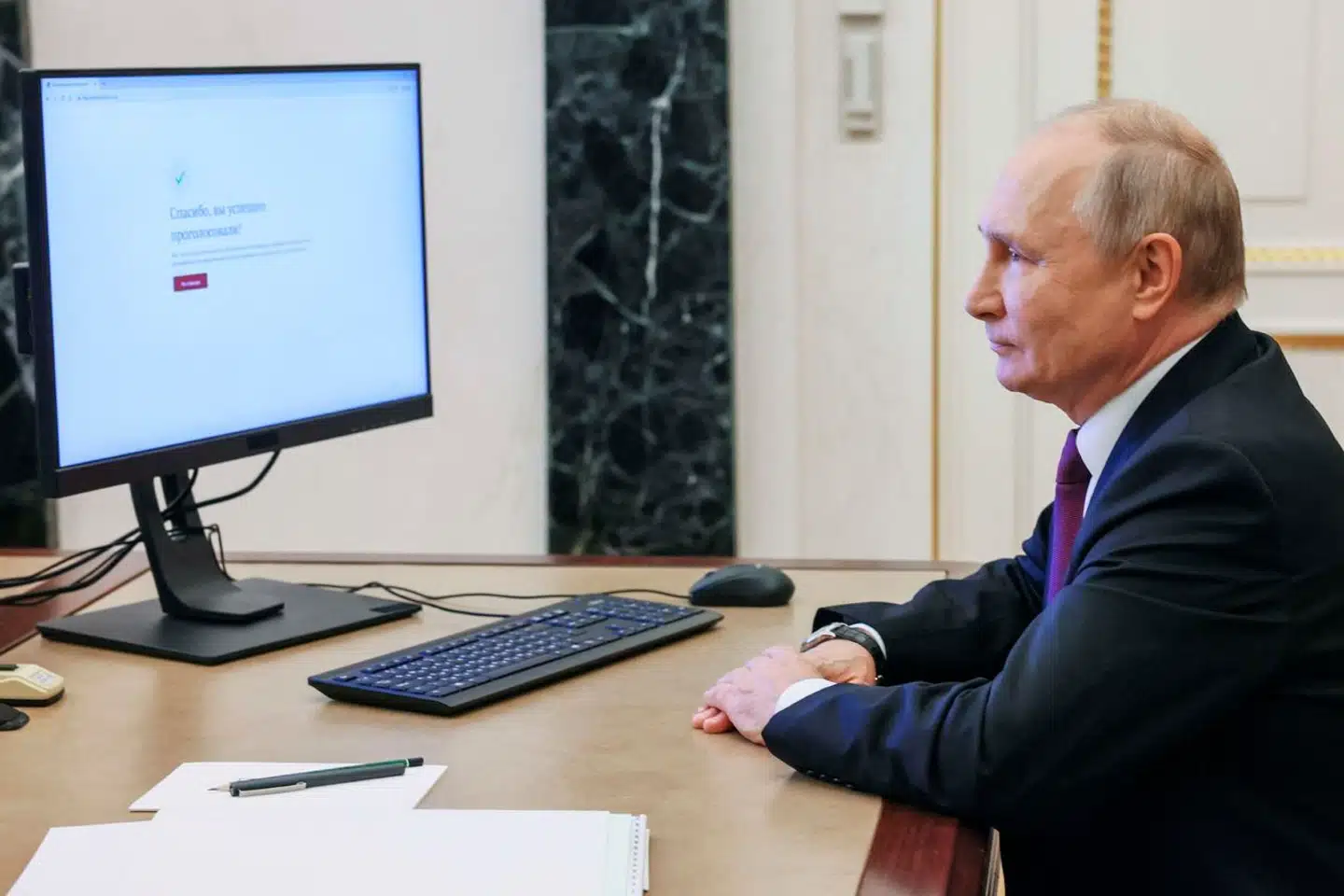 Præsident Vladimir Putin deltog også i onlineafstemningen i søndags. Foto: Mikhail Metzel, Sputnik / Pool / Scanpix