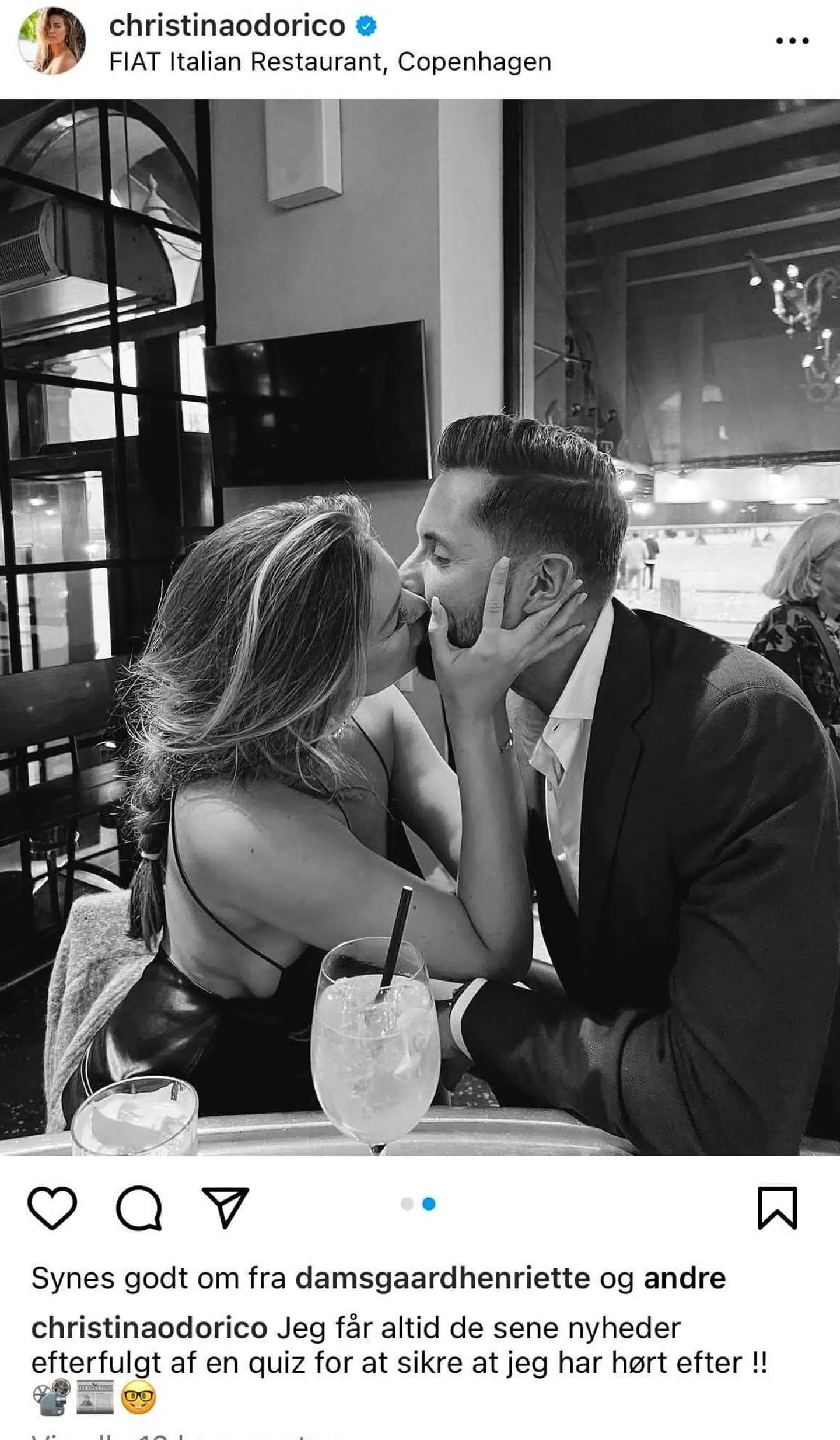 Christina Odoricos opslag på sin private Instagram, som B.T. har fået lov til at bringe.