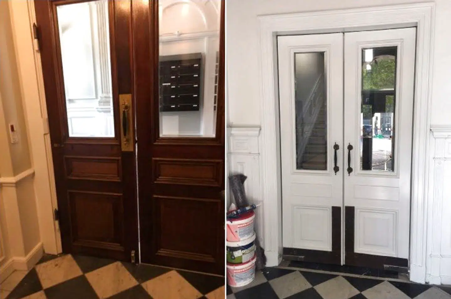 Her ses en dør, der er blevet overmalet under renoveringen. Over 70 kunstnere som P.S. Krøyer har boet og malet i den historiske bygning Holckenhus i København.