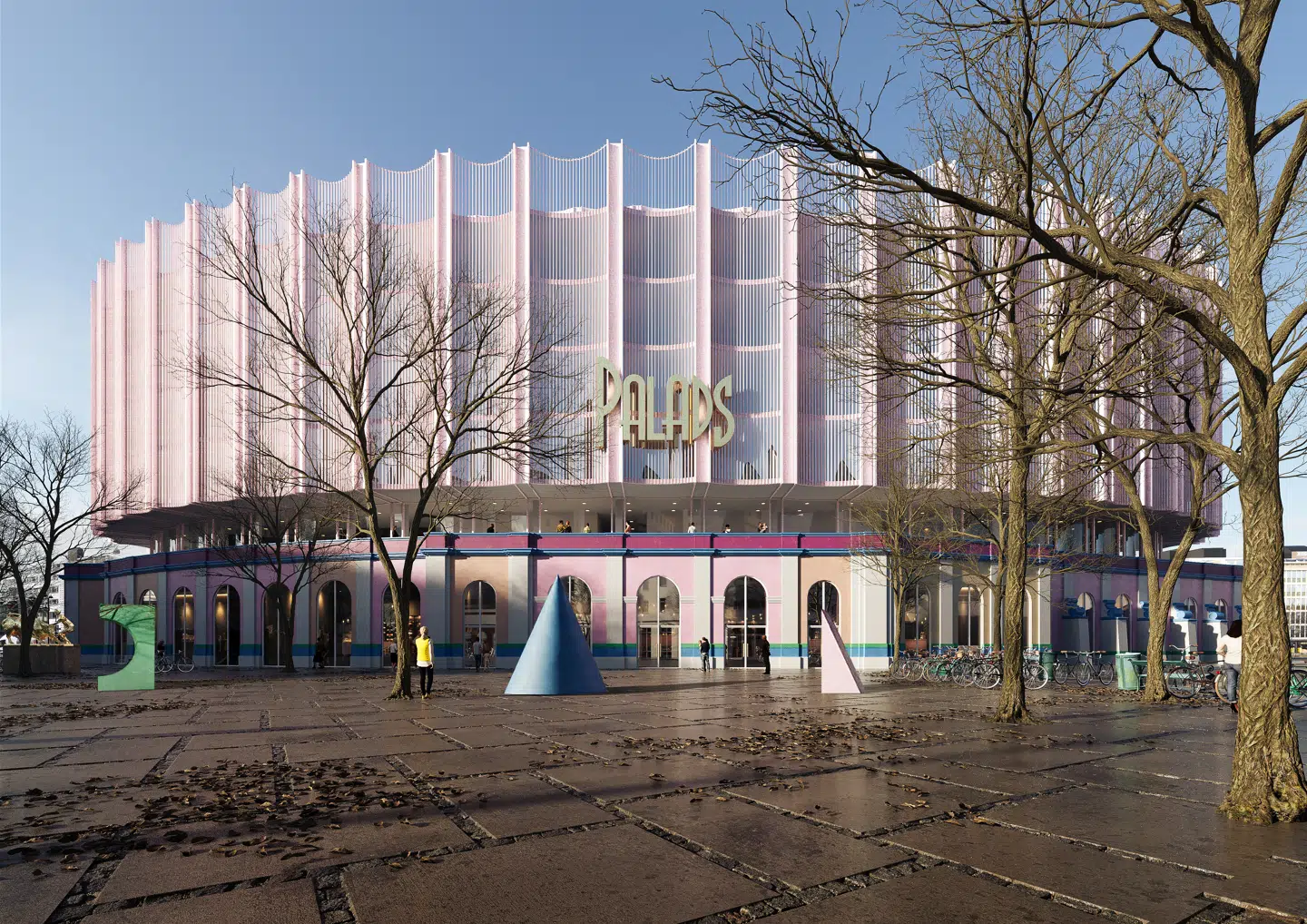 »Moderne Palads«, hvor den originale arkitektur suppleres med en organisk formet bygning ovenpå.