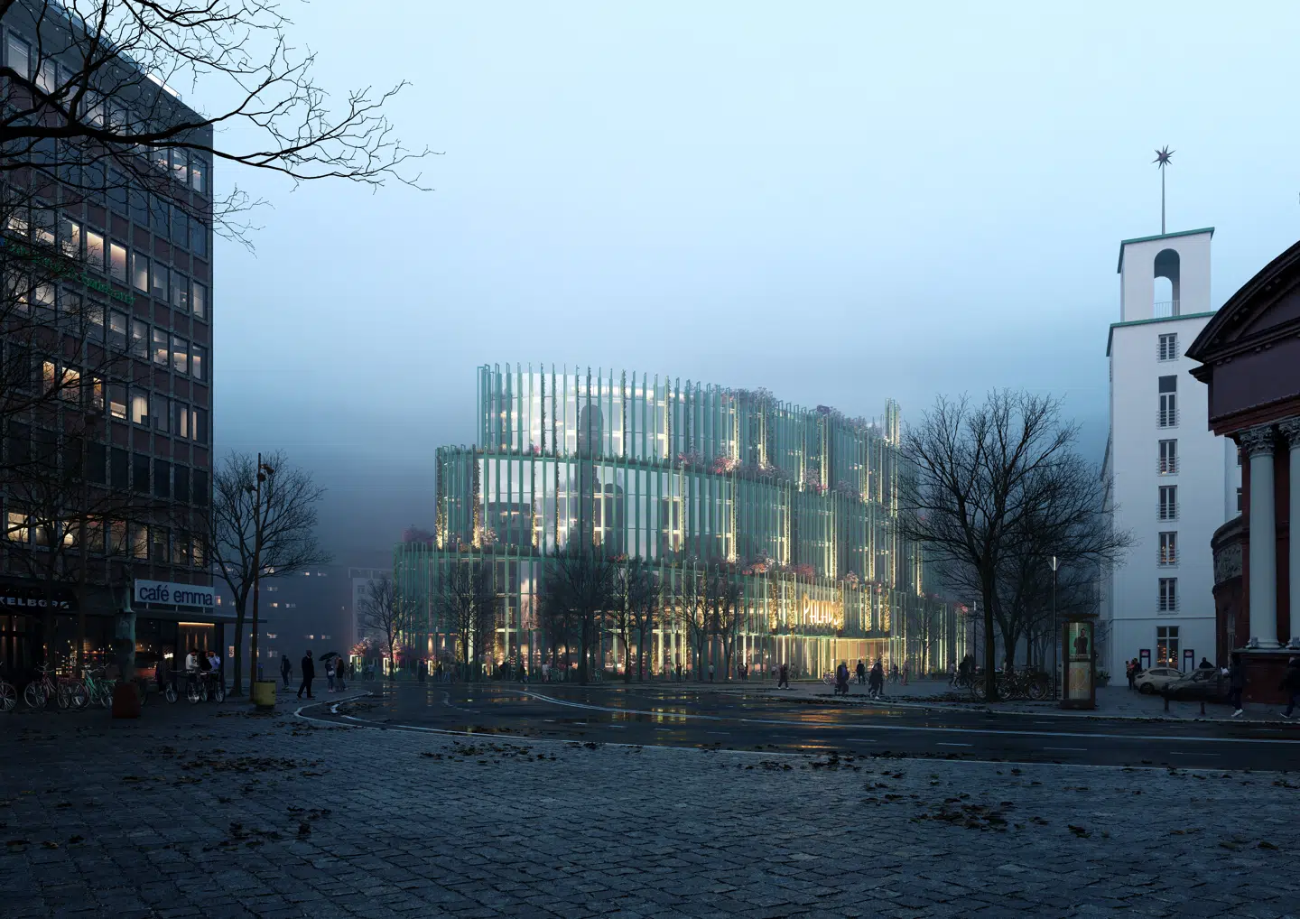 »Grønt Palads«, er et forslag om en helt ny bygning med inspiration i det grønne voldanlæg med en grøn taghave med offentlig adgang.