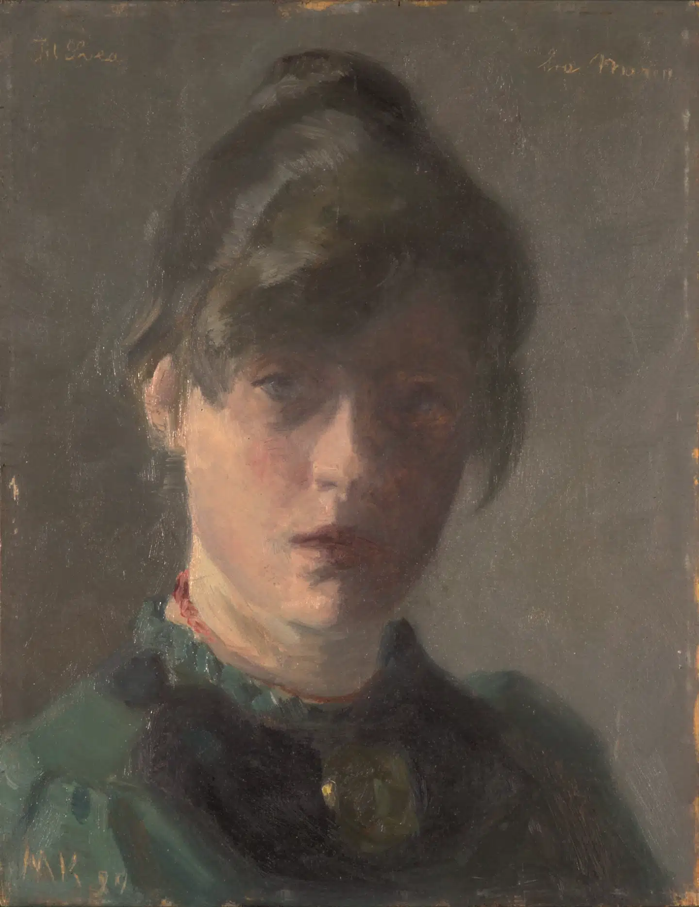 Samme år hun blev gift med P.S. Krøyer malede Marie dette glimrende og temmelig dunkle selvportræt. Marie Krøyer: Selvportræt, august 1889