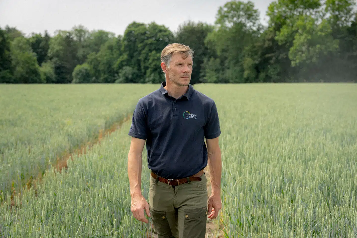 Peter Kiær er formand for foreningen Bæredygtigt Landbrug og landmand på Midtsjælland. Her inspicerer han årets hvede på marken ved Storgaarden.