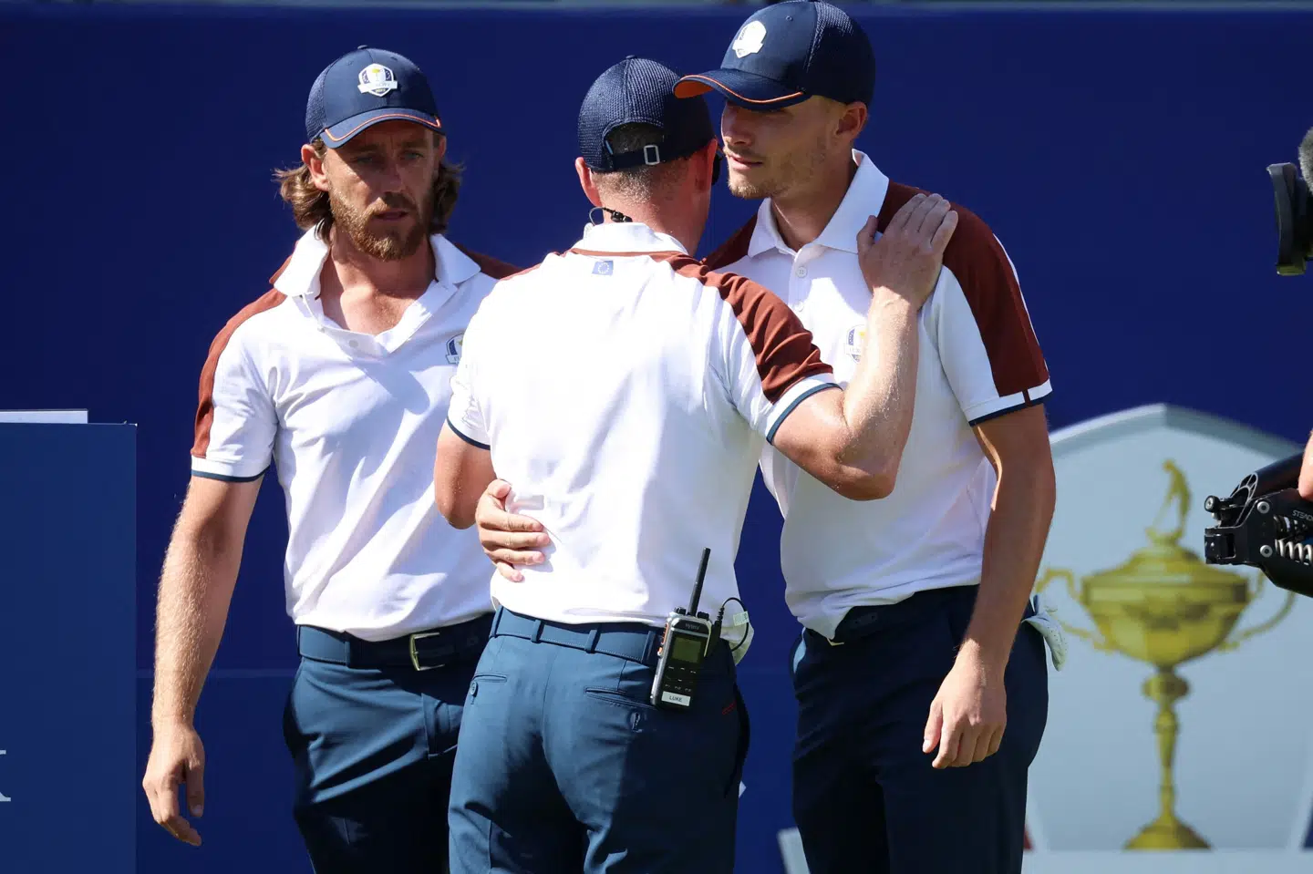 Nicolai Højgaard blev parret med engelske Tommy Fleetwood i lørdagens fourballs, men det gav ingen point.