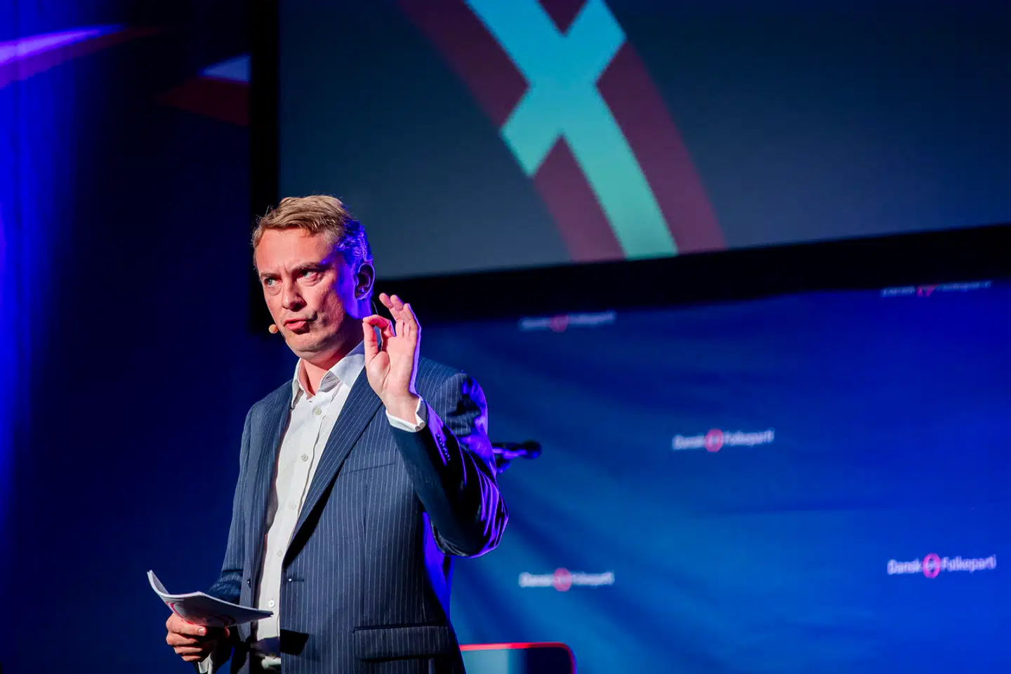 Morten Messerschmidt holder åbningstale til Dansk Folkepartis årsmøde i Viborg. Foto: Johnny Pedersen, Scanpix.