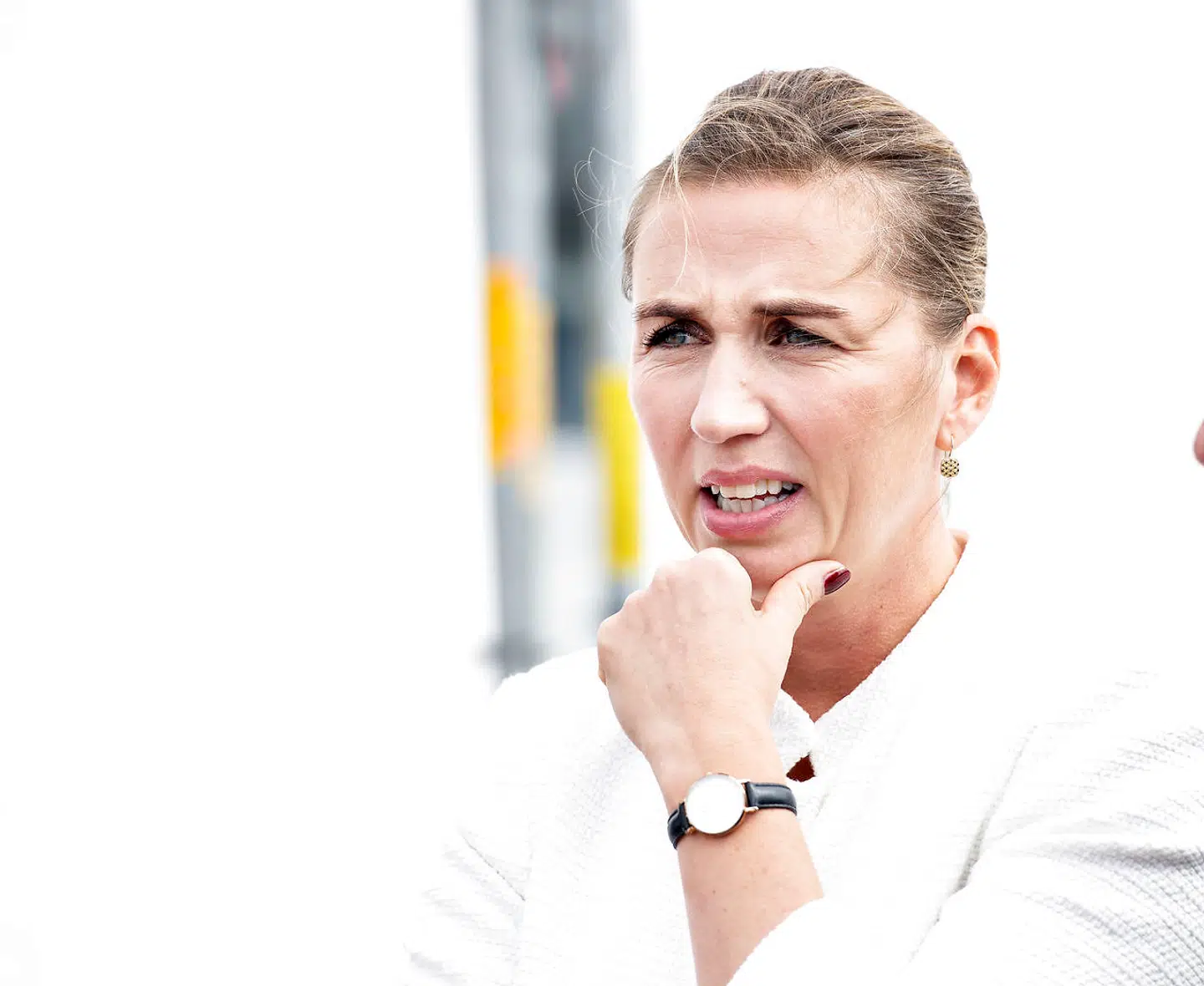 Kronprins Frederik og statsminister Mette Frederiksen ved indvielsen af Horns Rev 3, Danmarks største havvindmøllepark, på havnen i Hvide Sande torsdag 22. august 2019. Vindmølleparken med 49 havmøller har en samlet kapacitet på 407 MW og ligger i Nordsøen 25-40 km ud for Hvide Sande. (Foto: Henning Bagger/Ritzau Scanpix)