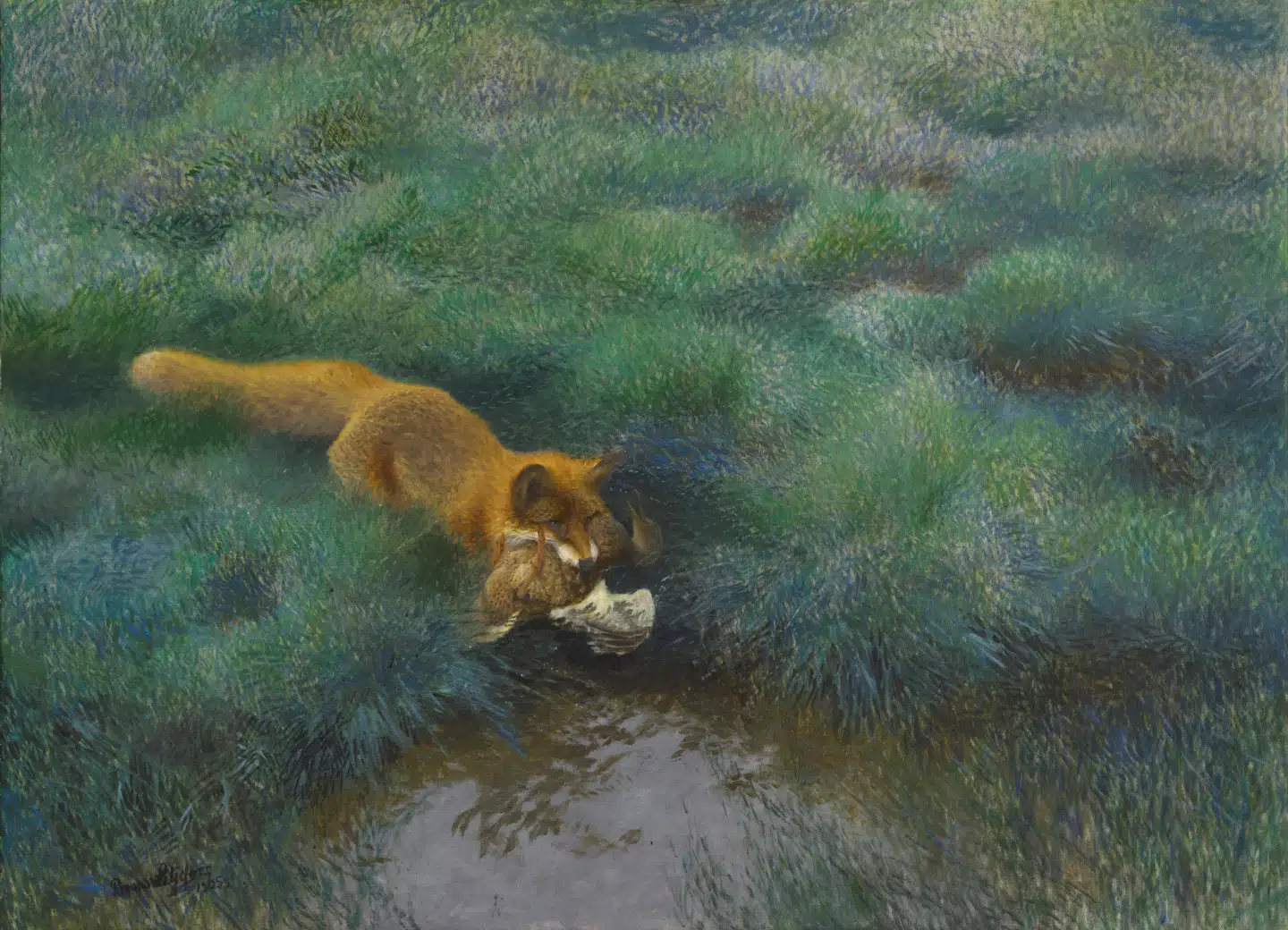 Ræven og dens bytte er en del af naturen i Liljefors' maleri.