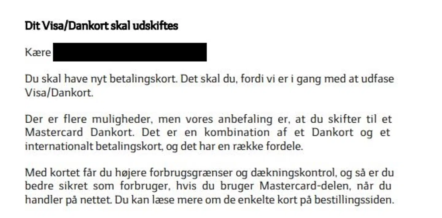 Sådan ser informationsbrevet fra Sydbank ud.