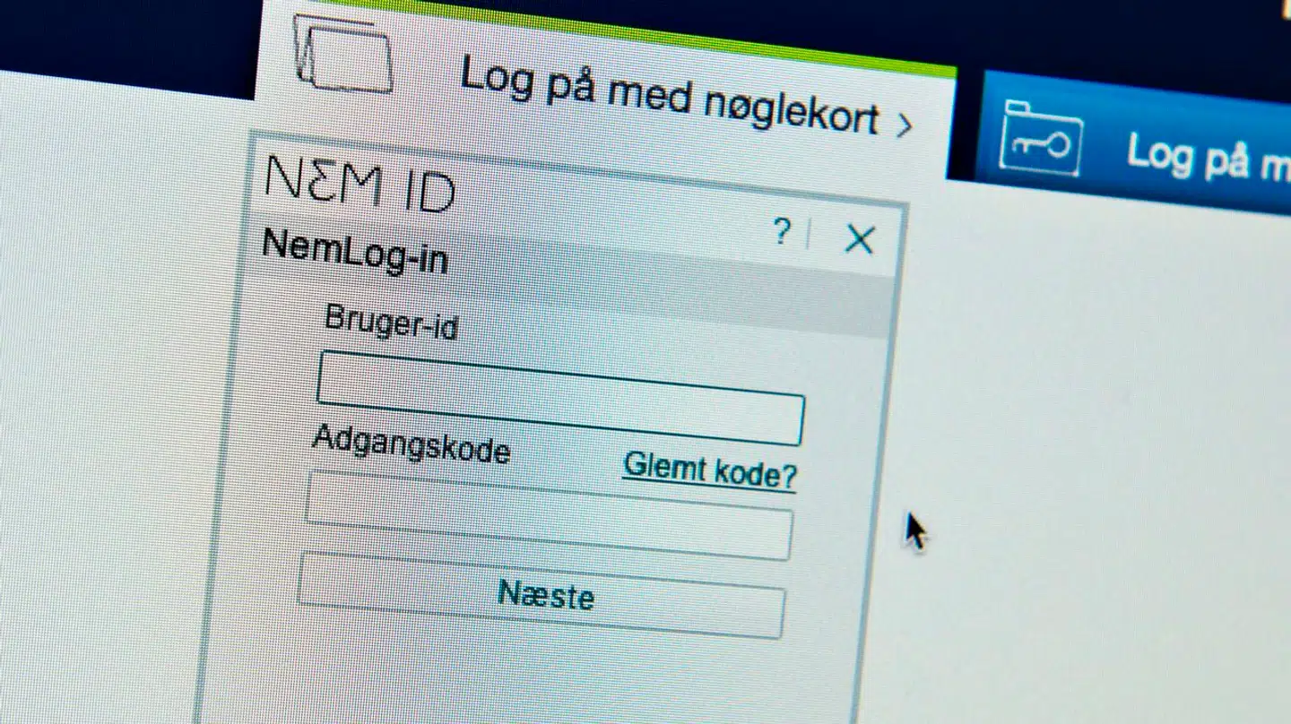Nøglekort NemID nøgle, Logon vindue på skærm til skat, 4. september 2019