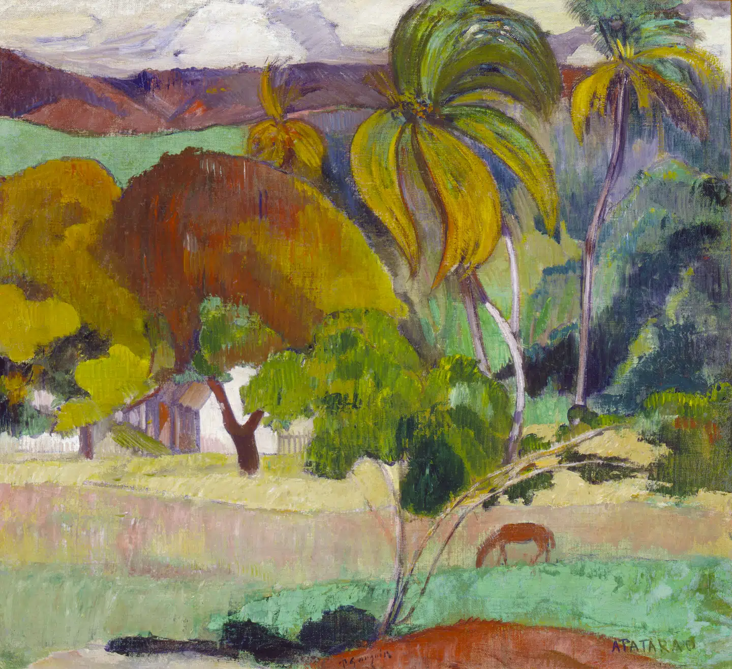 Gauguin og van Gogh diskuterede heftigt, om man skulle male naturen, som man erindrede den, eller om man skulle male den, som man så den. Gauguin valgte den første strategi og skabte et billedbogs-Tahiti, der kun eksisterede i hans fantasi. Apatarao Landskab fra Tahiti, c. 1893, Paul Gauguin © Ny Carlsberg Glyptotek
