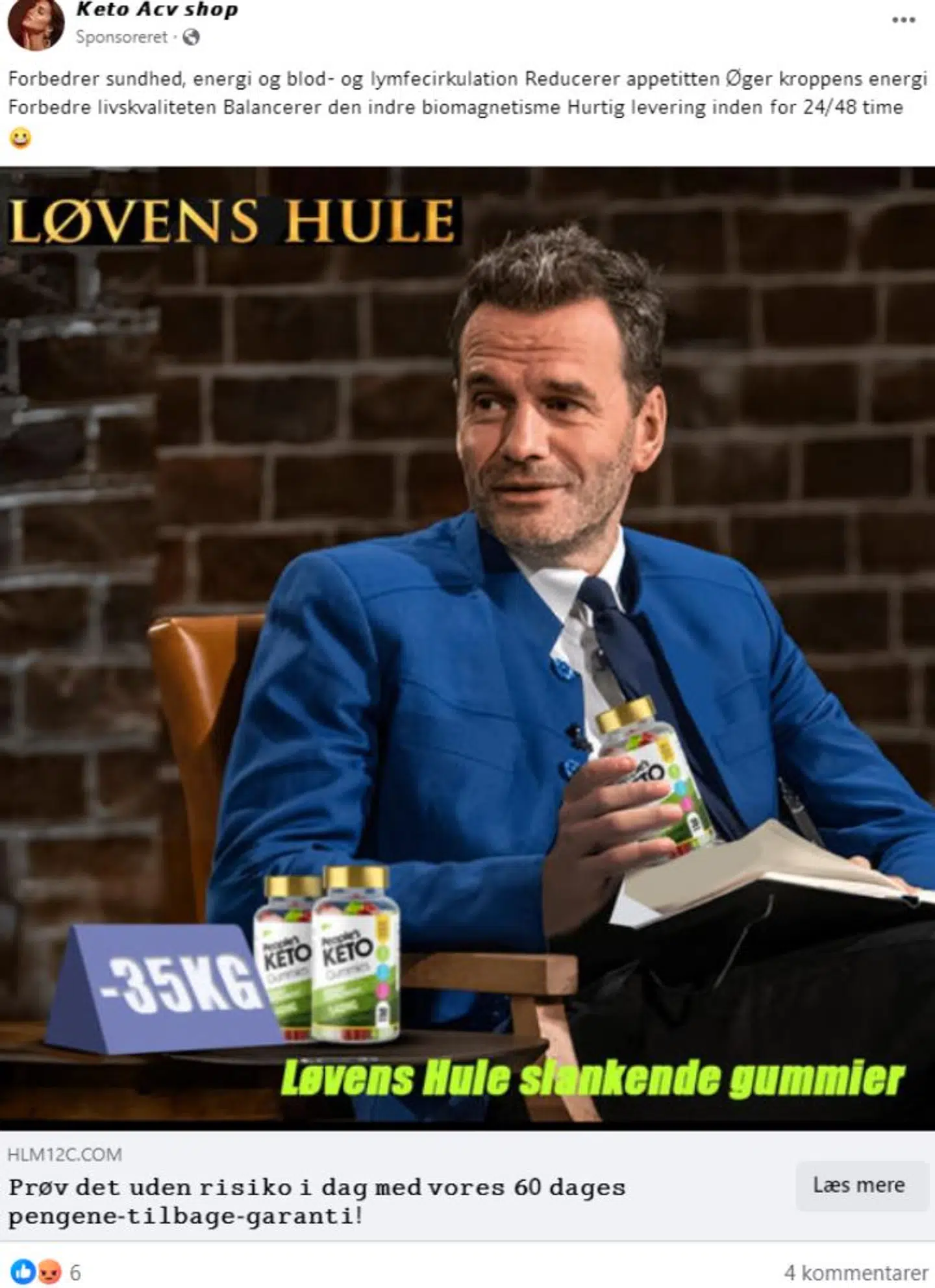 En af de falske reklamer, der florerer rundt på de sociale medier.