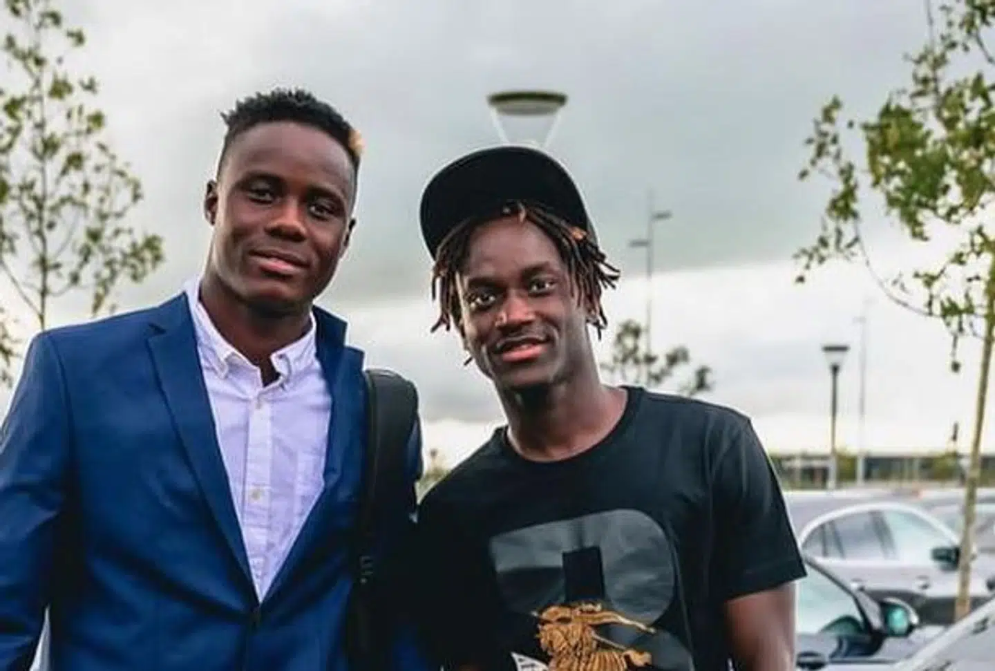 Alamara Djabi (til højre) i Herning sammen med barndomsvennen Franculino Dju, der spiller for FCM's Superliga-hold.