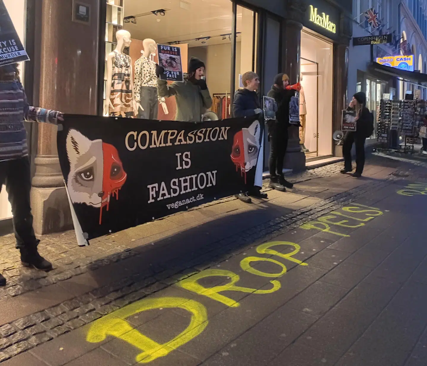 Aktivisterne nåede kun kort at tale dyrenes sag, før de blev afbrudt under demonstrationen, fortæller de.