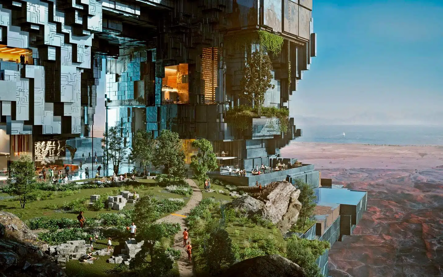 Det er endnu uklart, hvordan NEOM skal se ud. Her er en af arkitekttegninger, der illustrerer fremtidsplanerne.