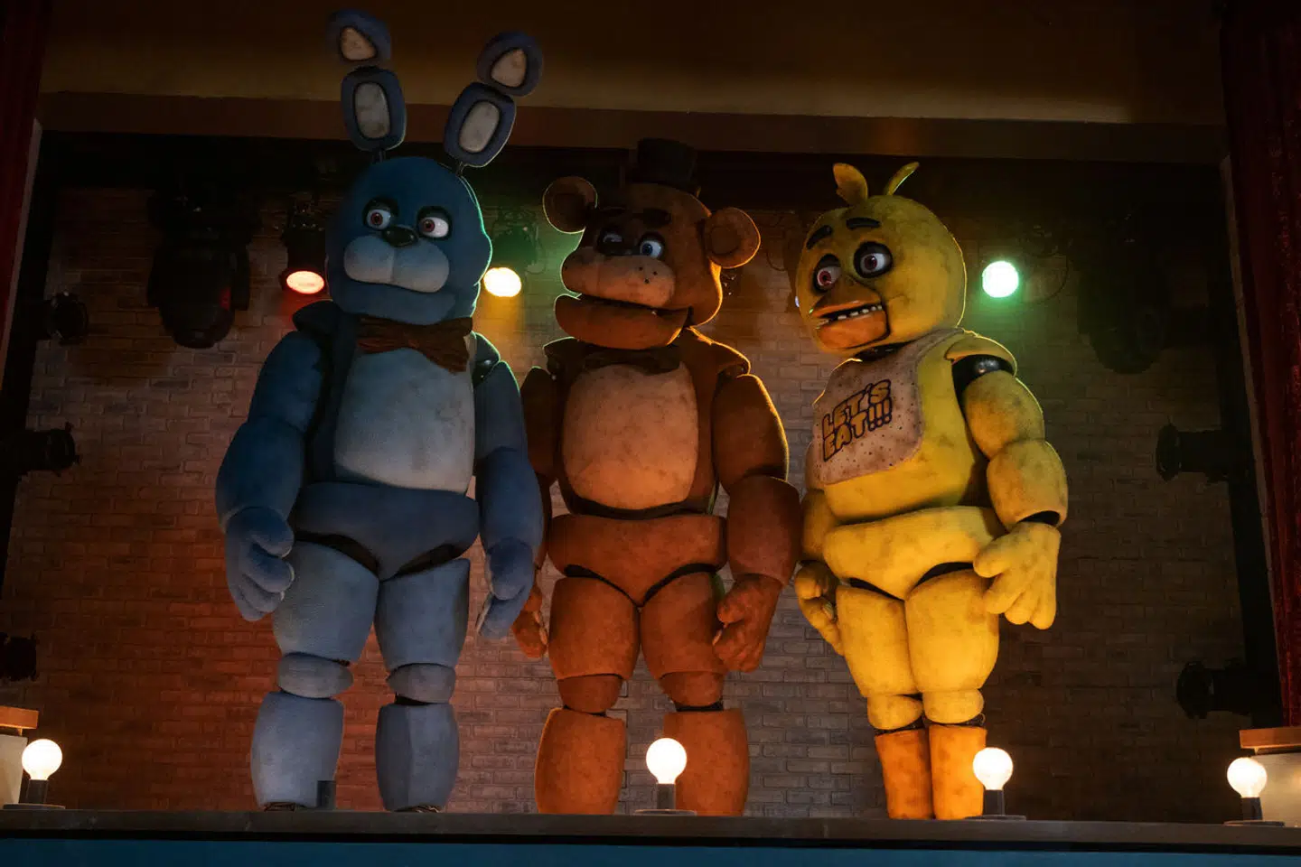 (from left) Bonnie, Freddy Fazbear and Chica in Five Nights at Freddy's, directed by Emma Tammi.