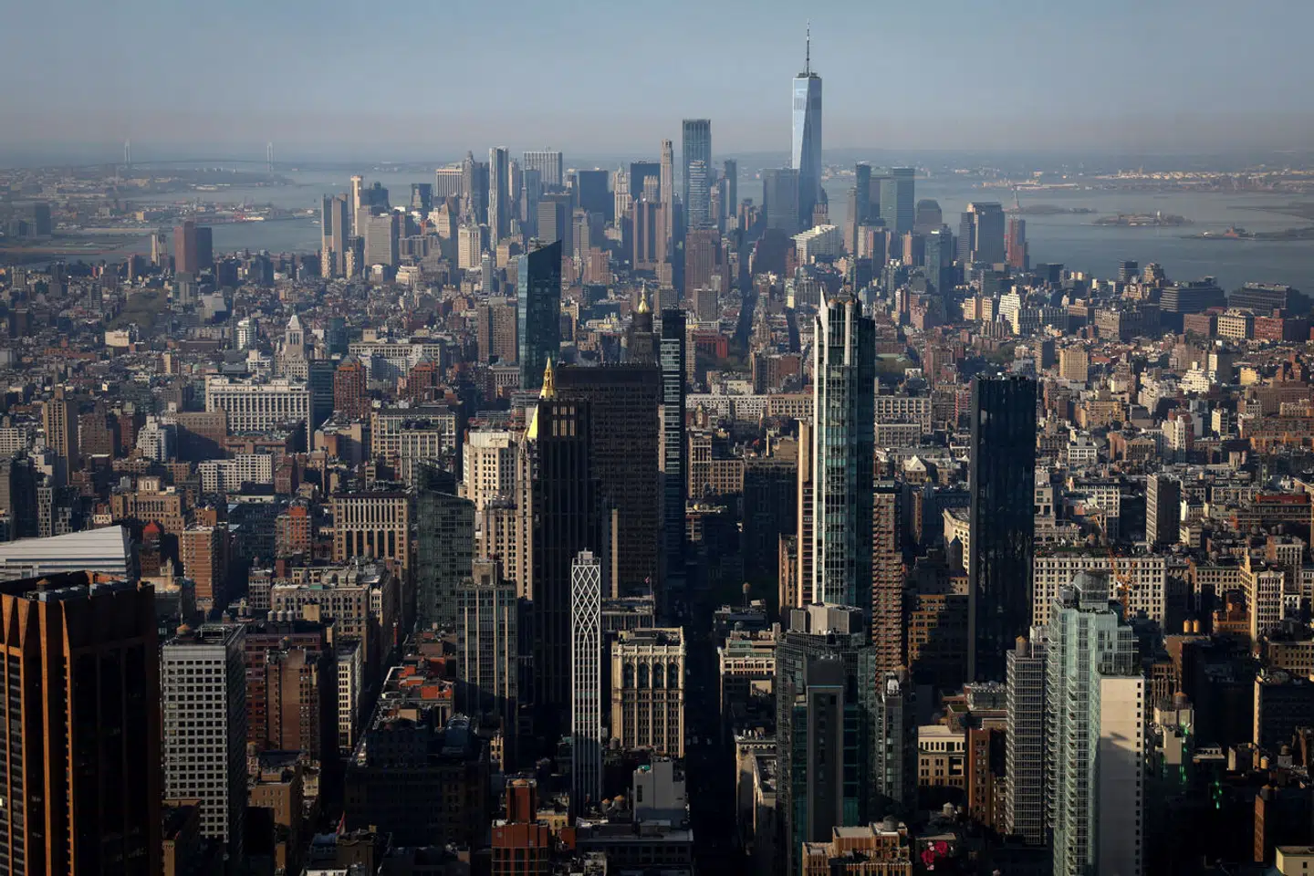 The Manhattan skyline is pictured from the Summit at One Vanderbilt observatory in Manhattan in New York City, U.S., April 14, 2023. REUTERS/Mike Segar