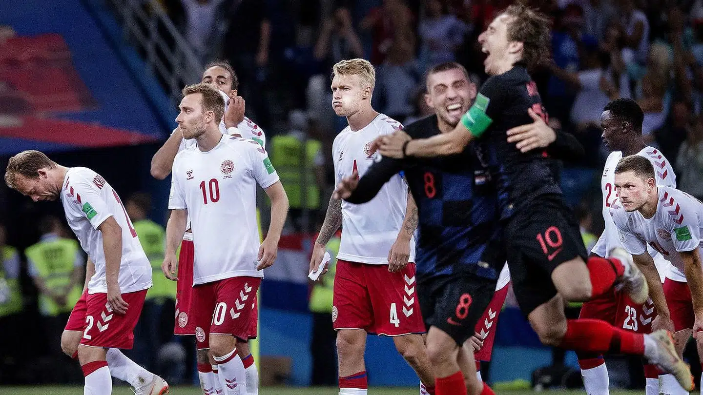 Danmark røg ud af VM efter straffespark mod Kroatien i 2018.