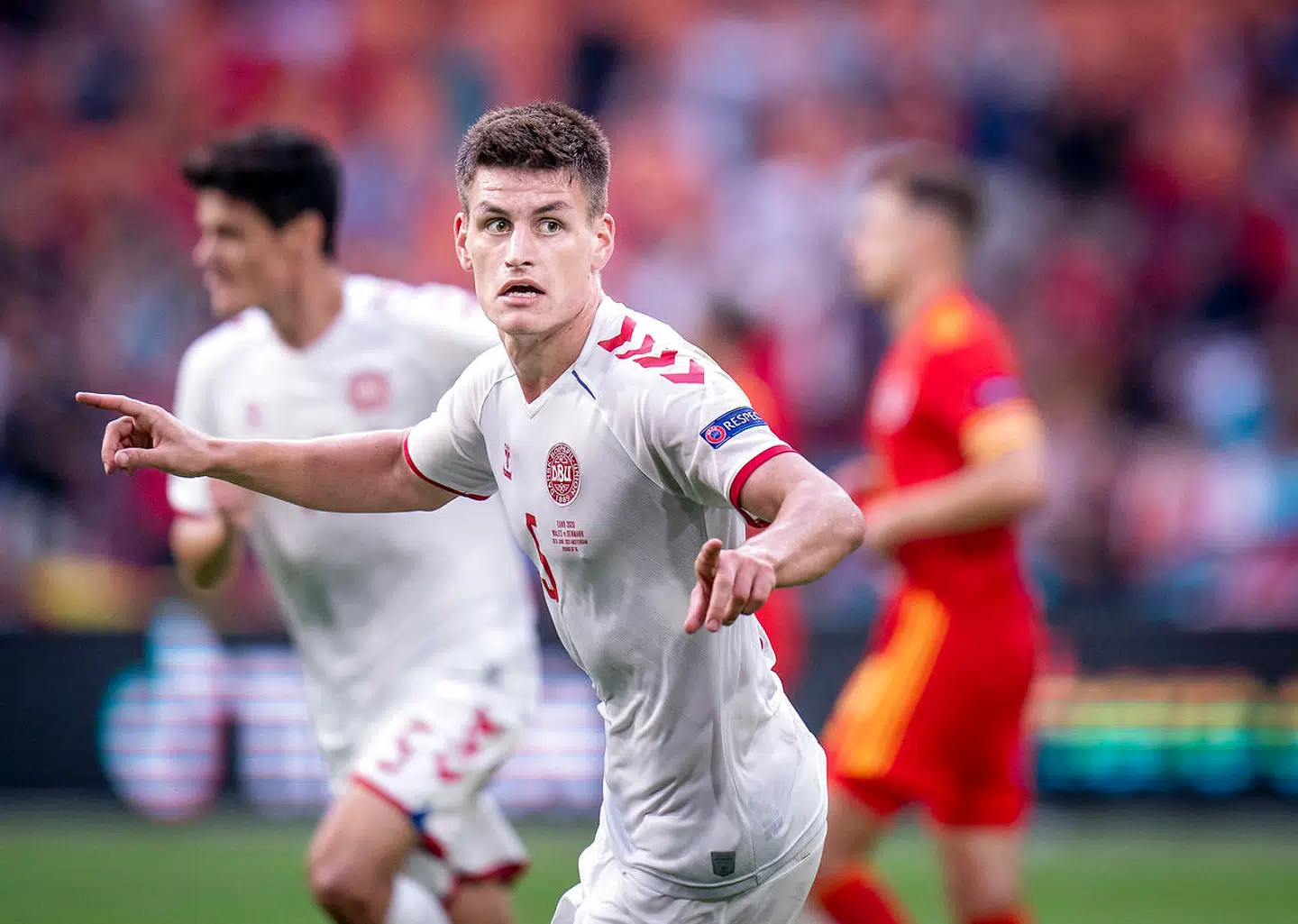 Joakim Mæhle scorer til 3-0 under 1/8 dels finalen mellem Danmark og Wales på Amsterdam ArenA i Holland lørdag den 26. juni 2021. (Foto: Liselotte Sabroe/Ritzau Scanpix)