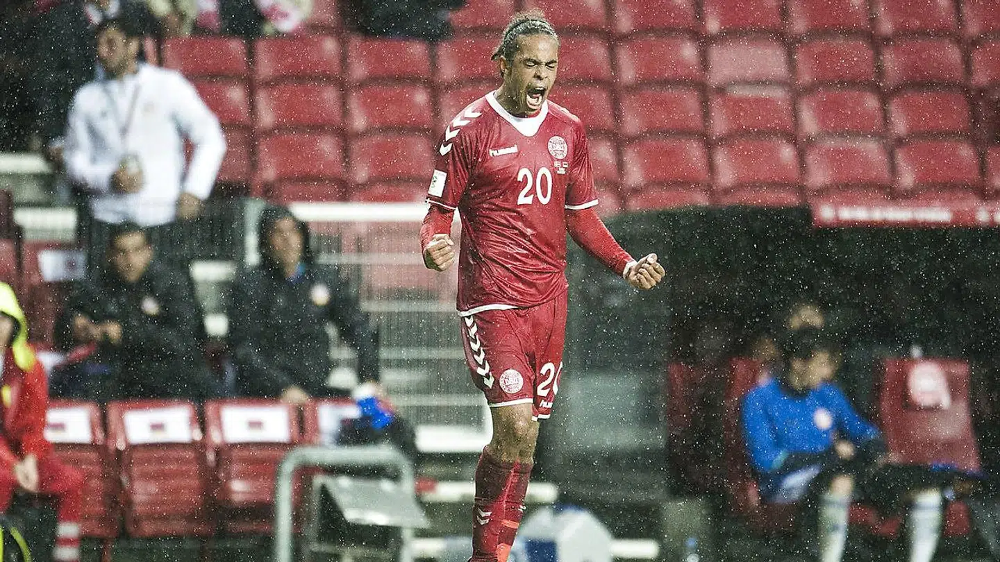 ARKIVFOTO: Kvalifikationskamp i regnvejr søndag d. 4 sept 2016 i Telia Parken mellem Danmark- Armenien. Danmark's Yussuf Poulsen jubler over 1-0 sejren. (Foto: Ólafur Steinar Gestsson/Scanpix 2016)