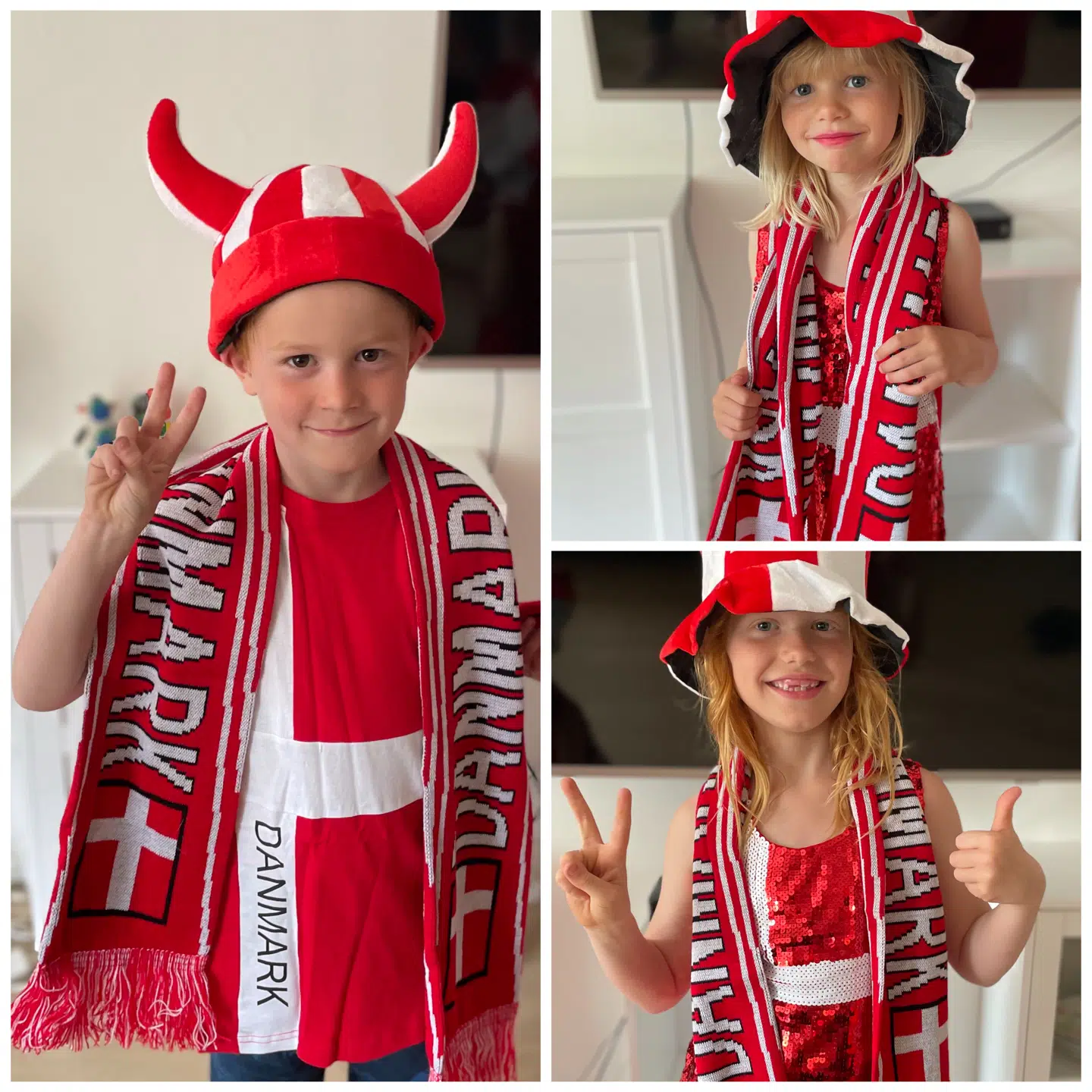 Heidi Knudsens børn flager for Danmark.