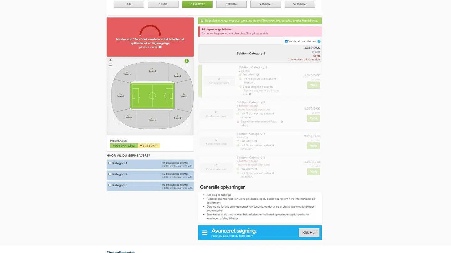 Sådan så billetpriserne ud omkring klokken 15.00 lørdag.