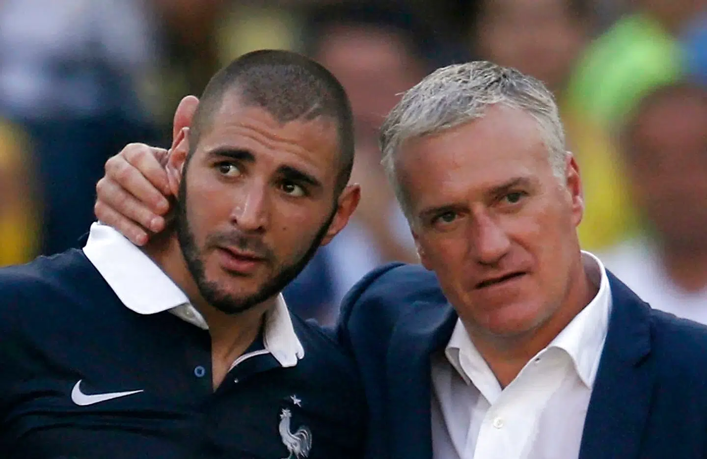 Karim Benzema og landstræner Didier Deschamps ved VM i 2014.