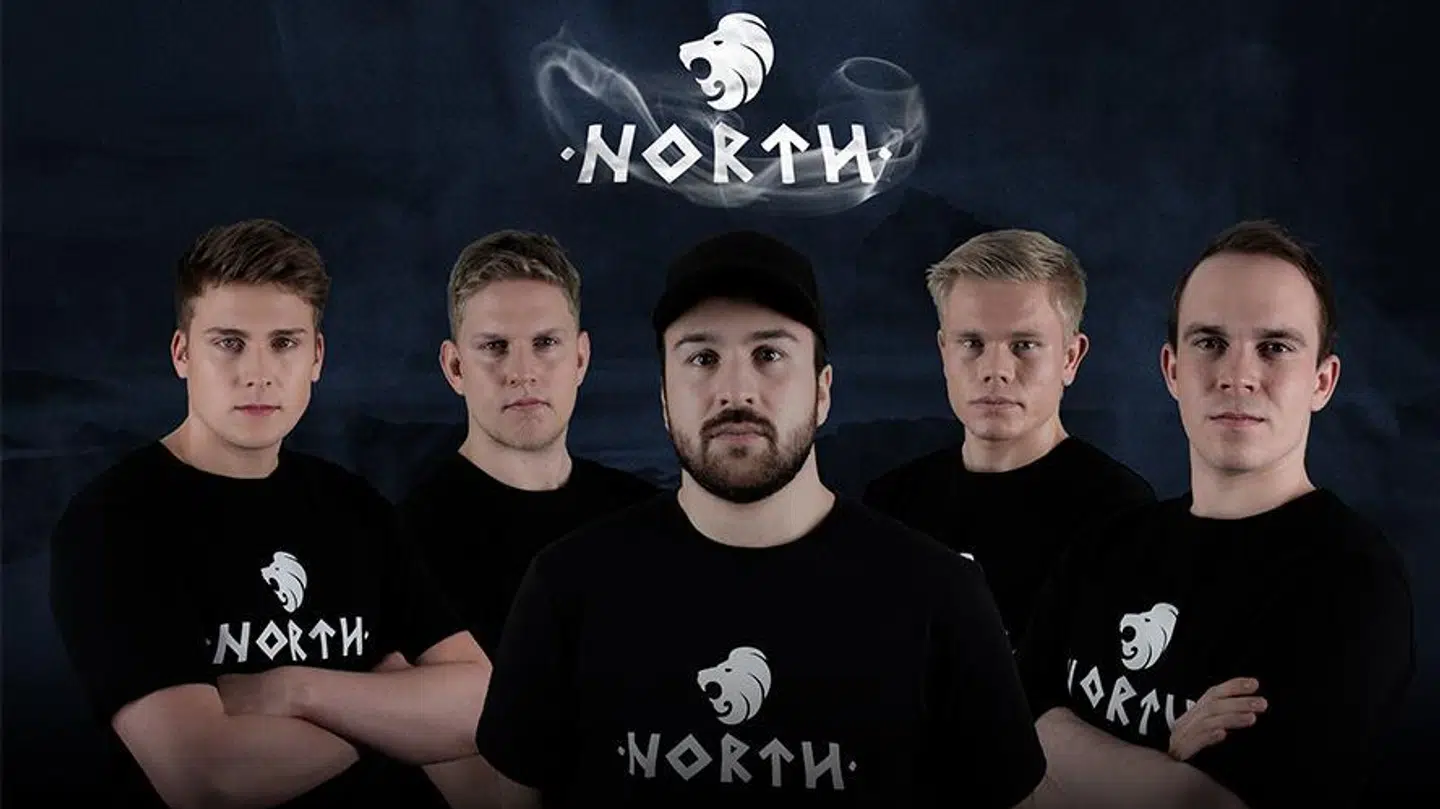 Norths første mandskab bestod af (fra venstre) Kristian 'K0nfig' Wienecke, René 'cajunb' Borg, Ruben 'RUBINO' Villarroel, Emil 'MagiskbOY' Reif og Mathias 'MSL' Lauridsen.
