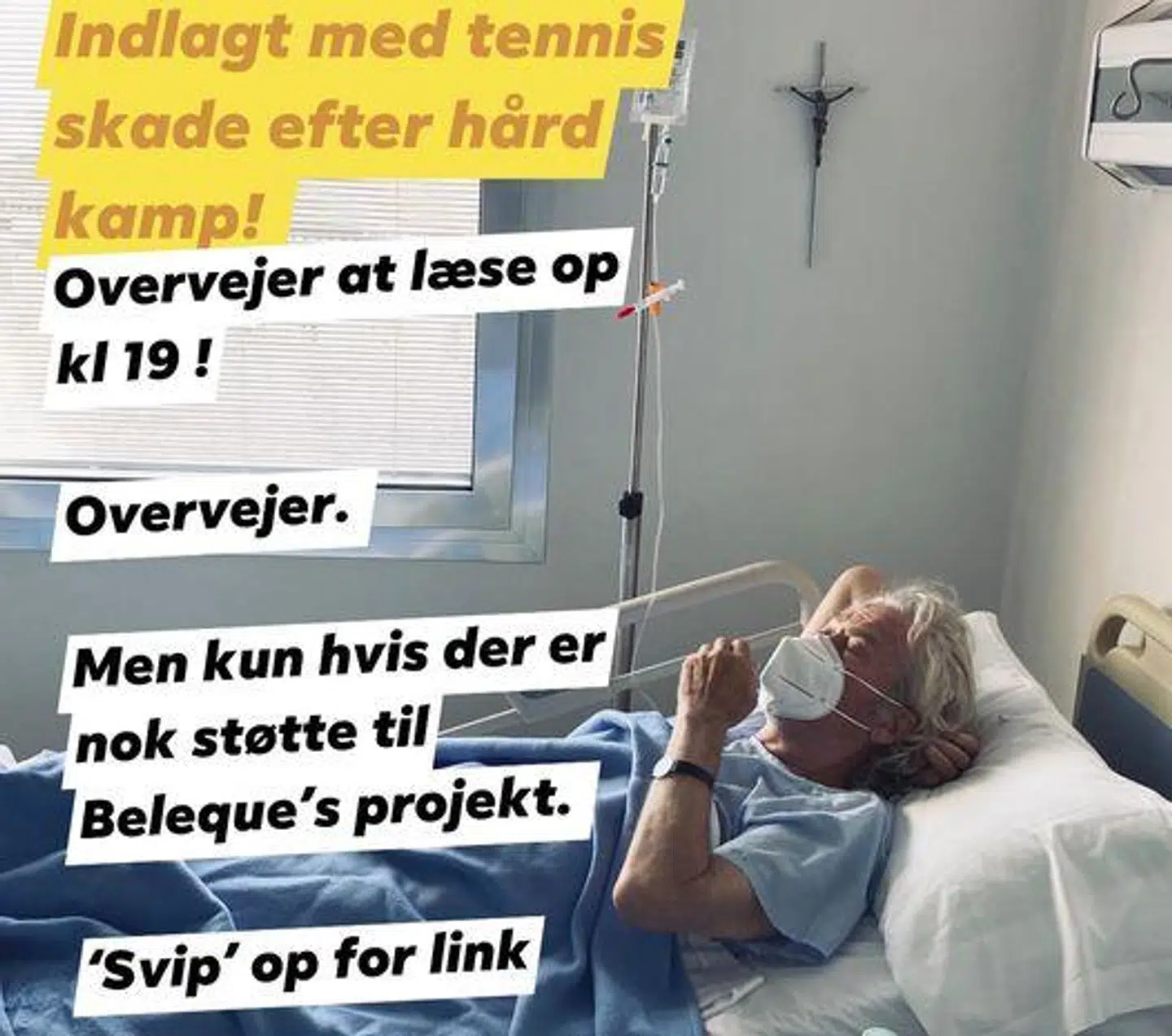 Jørgen Leth er indlagt, efter han kom til skade i forbindelse med en tennistræning i denne uge. Det skriver han på Facebook.