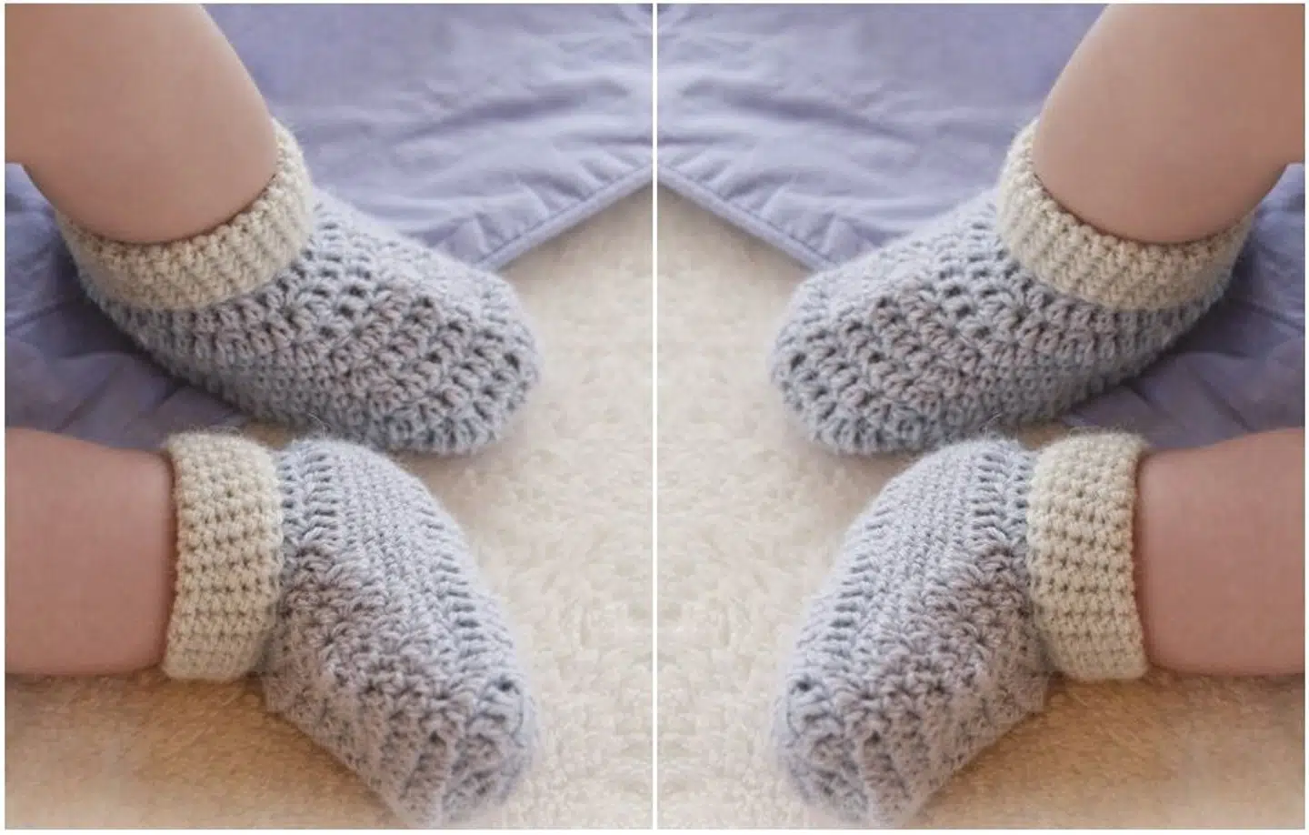 Babytøfler - gratis hækleopskrift str. 0/1 mdr - 3/4 år