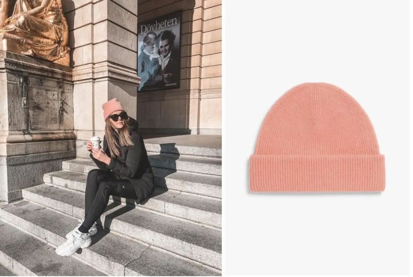 Wool blend beenie i dusty pink