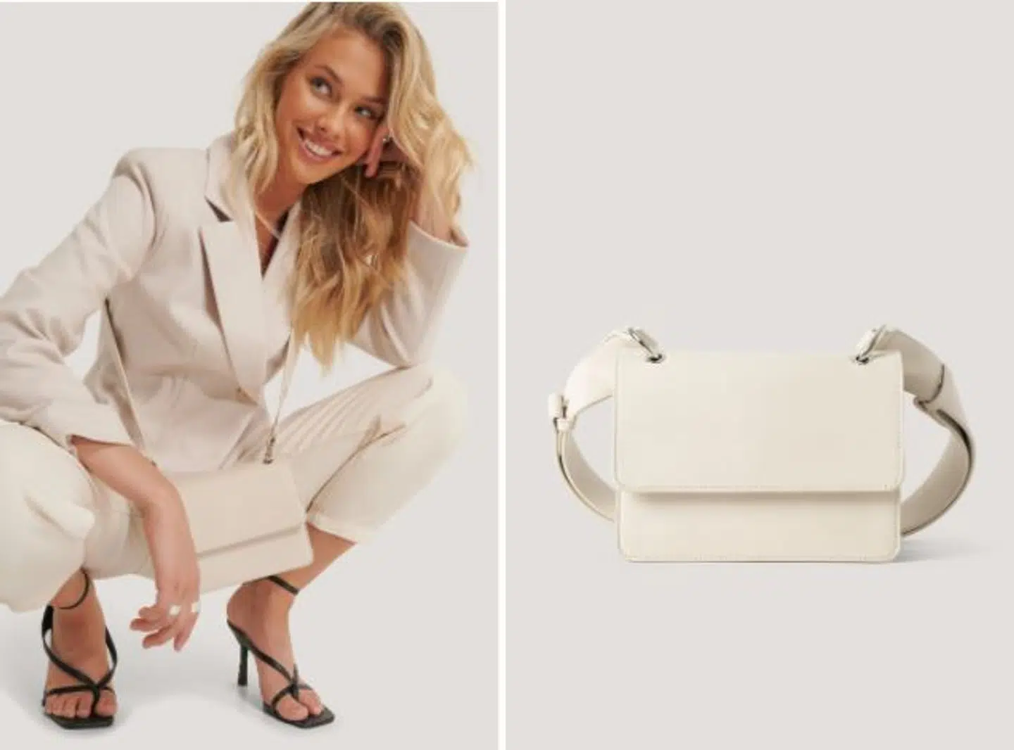 Beige skuldertaske med rem fra NA-KD