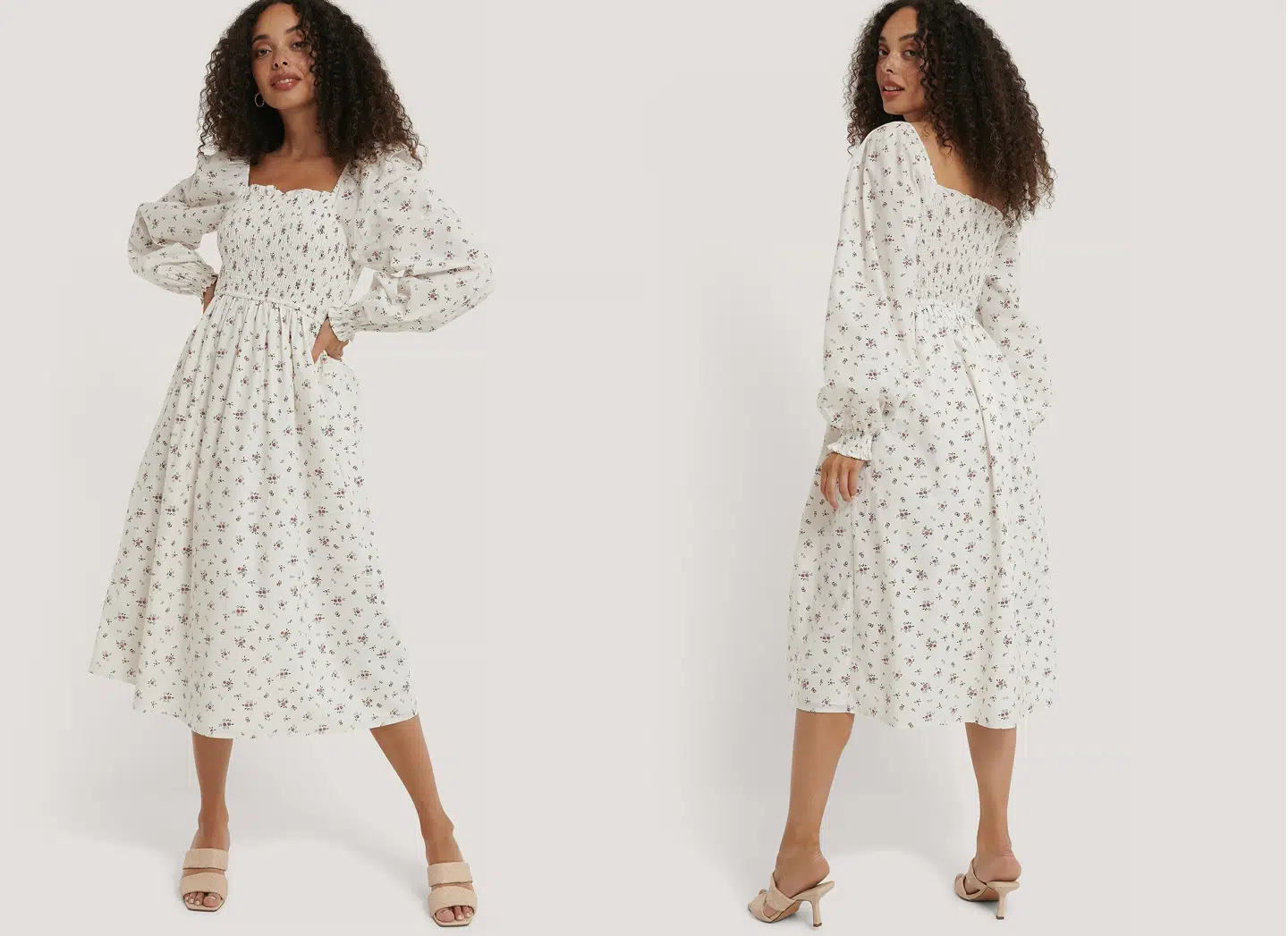 Langærmet smock kjole med blomsterprint fra NA-KD