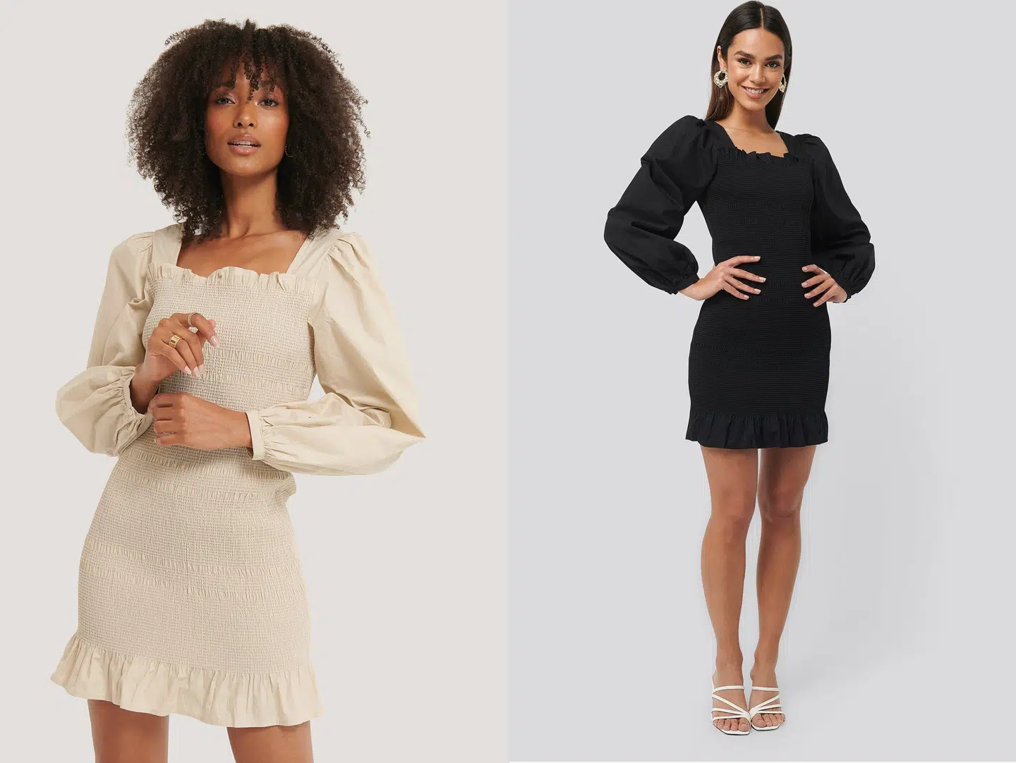 Smock mini dress fra NA-KD trend i beige